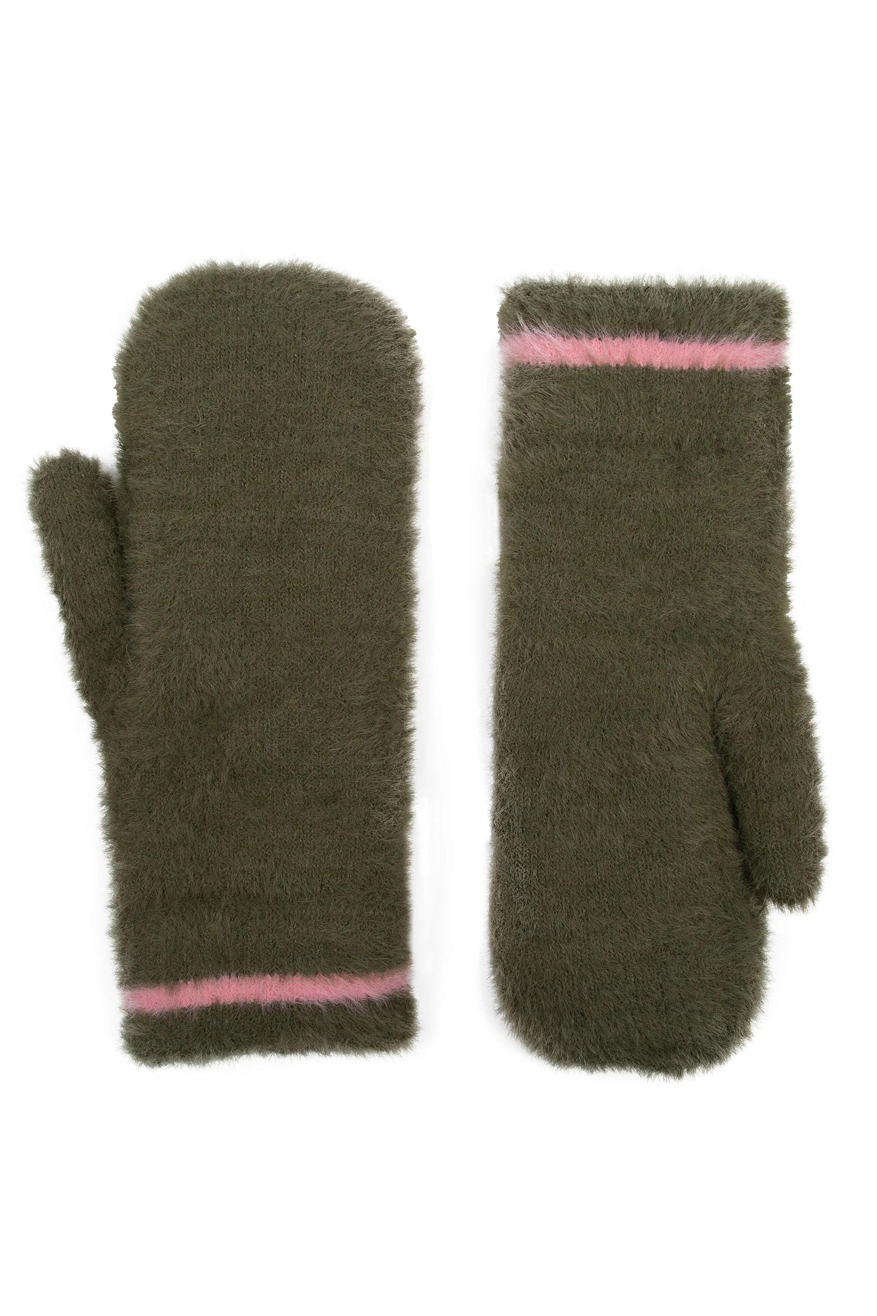 Dents Feather Yarn Supersoft Mittens - Olive/Pink 6-3294_OLIVE/PINK_OS
