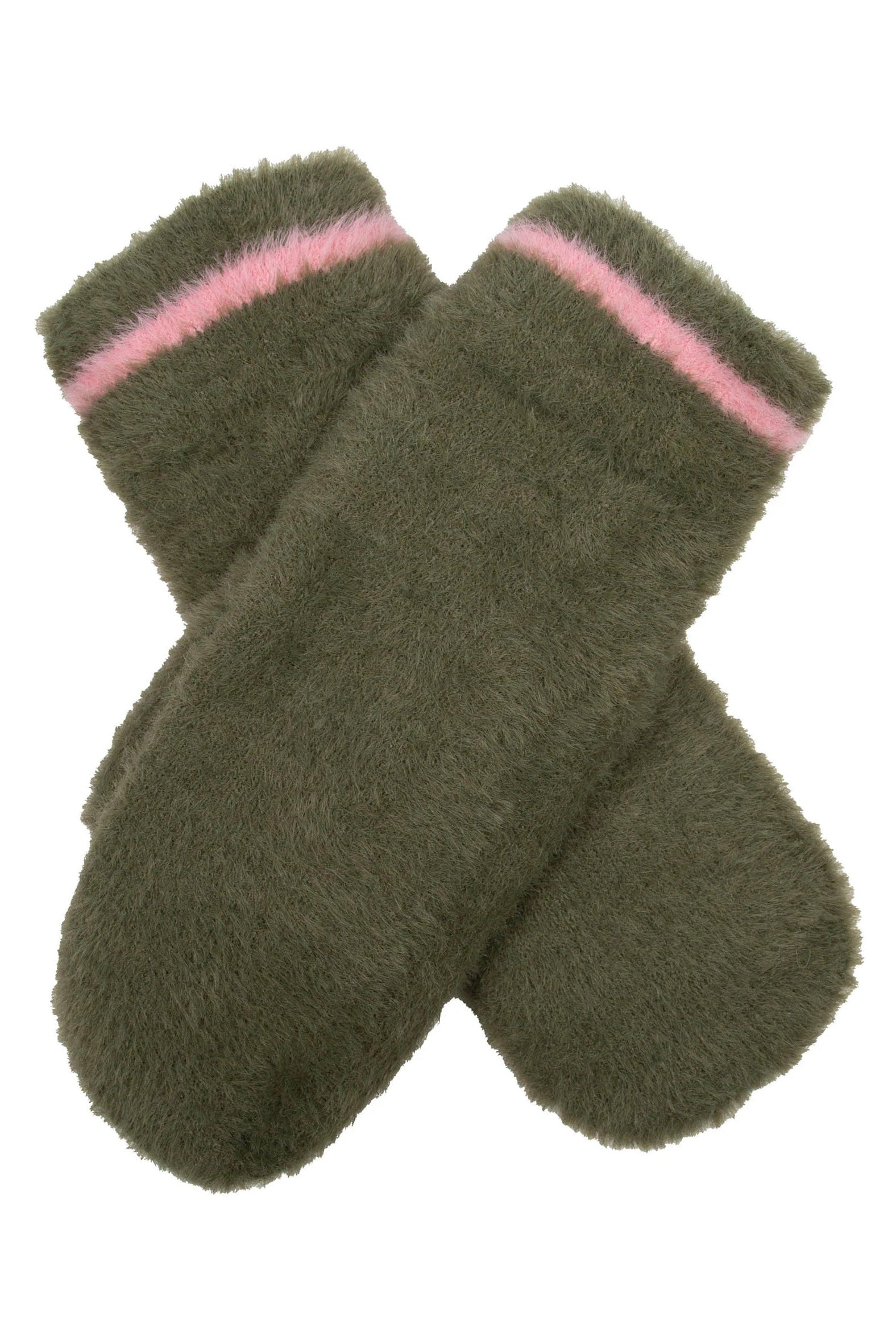 Dents Feather Yarn Supersoft Mittens - Olive/Pink 6-3294_OLIVE/PINK_OS