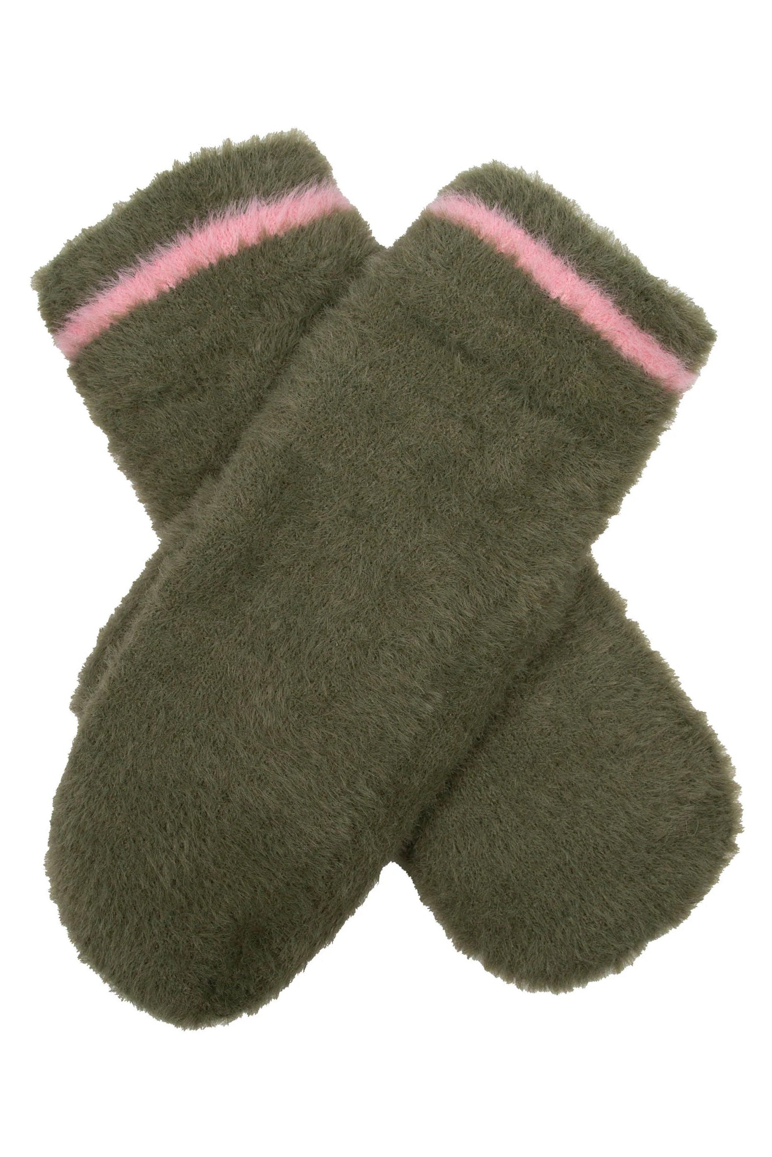 Dents Feather Yarn Supersoft Mittens - Olive/Pink 6-3294_OLIVE/PINK_OS