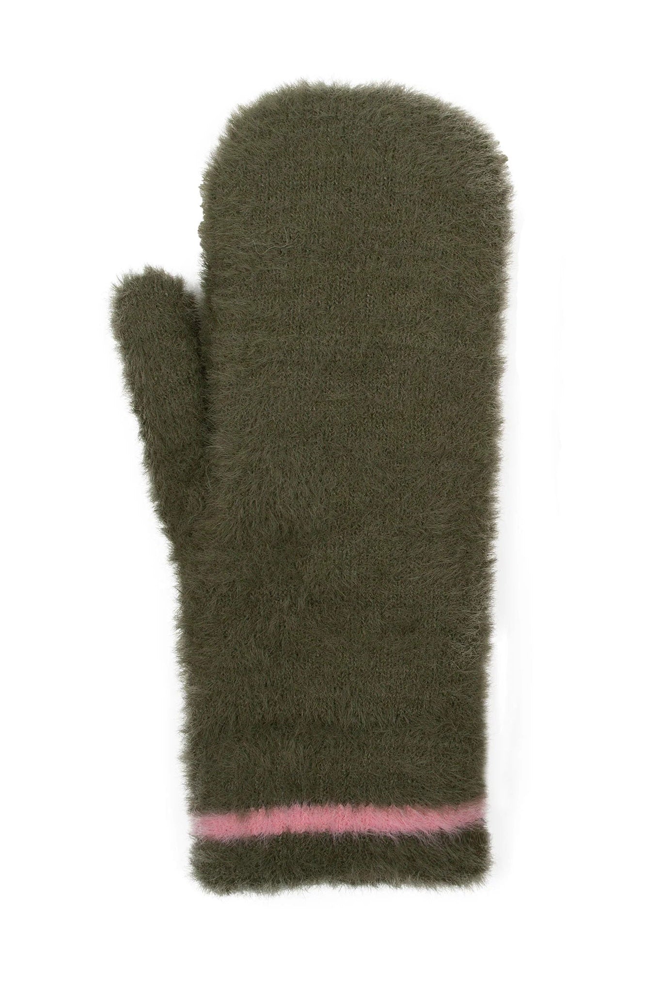 Dents Feather Yarn Supersoft Mittens - Olive/Pink 6-3294_OLIVE/PINK_OS
