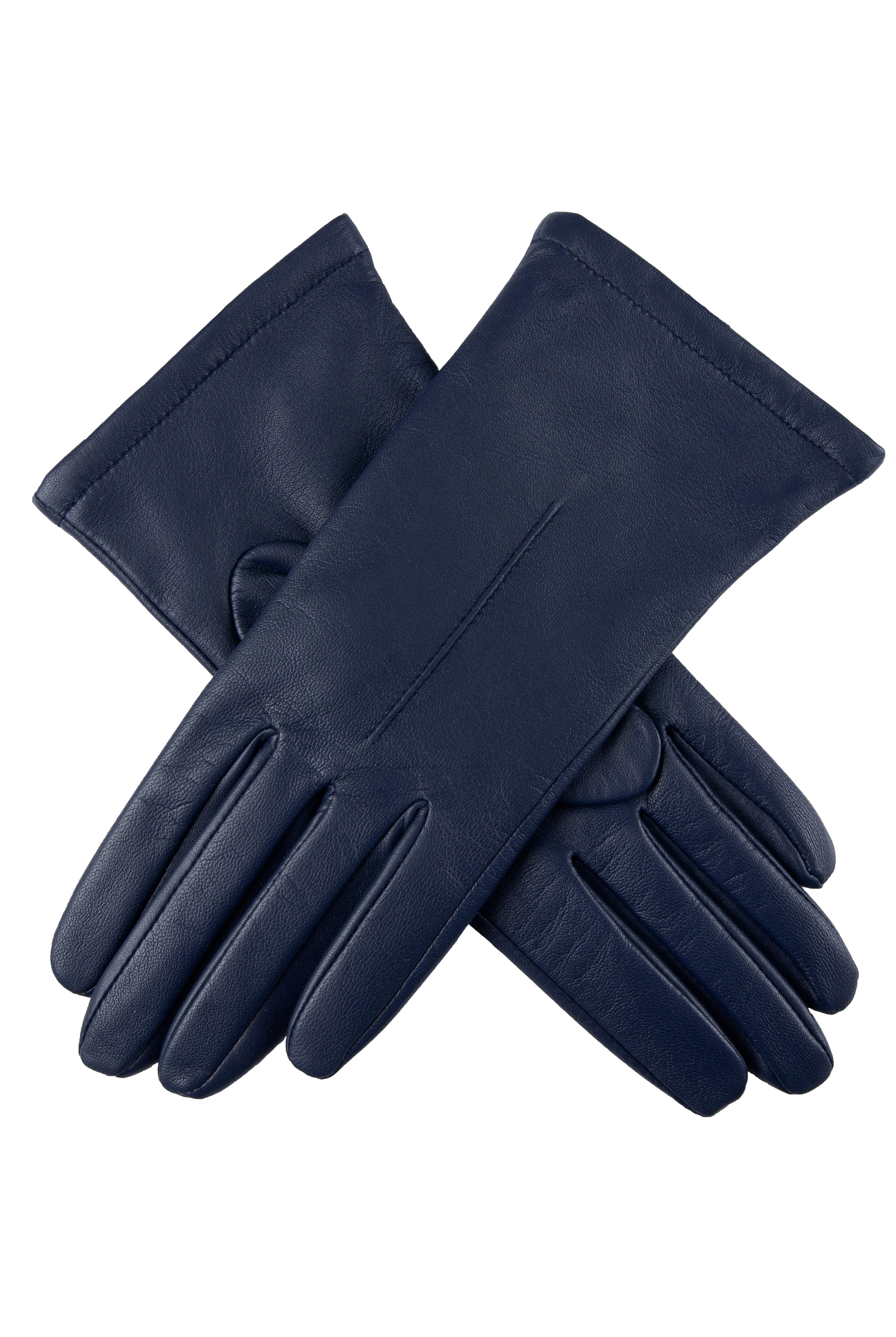 Dents Single Point Lined Leather Gloves - Navy