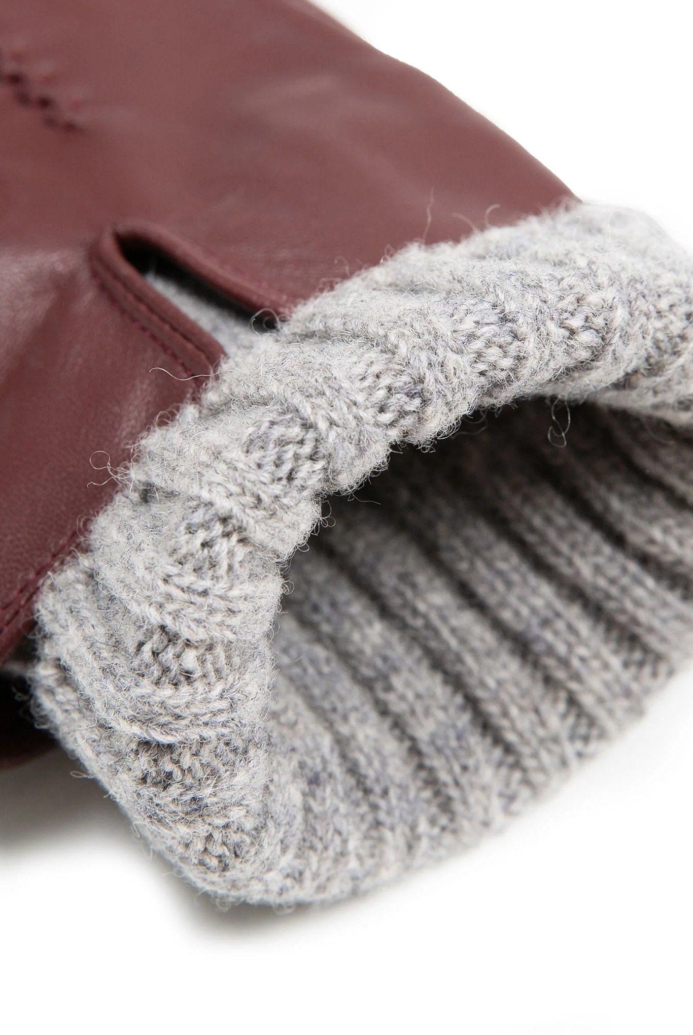 Dents Tamara Leather Glove with Knitted Cuffs - Claret/Dove Grey