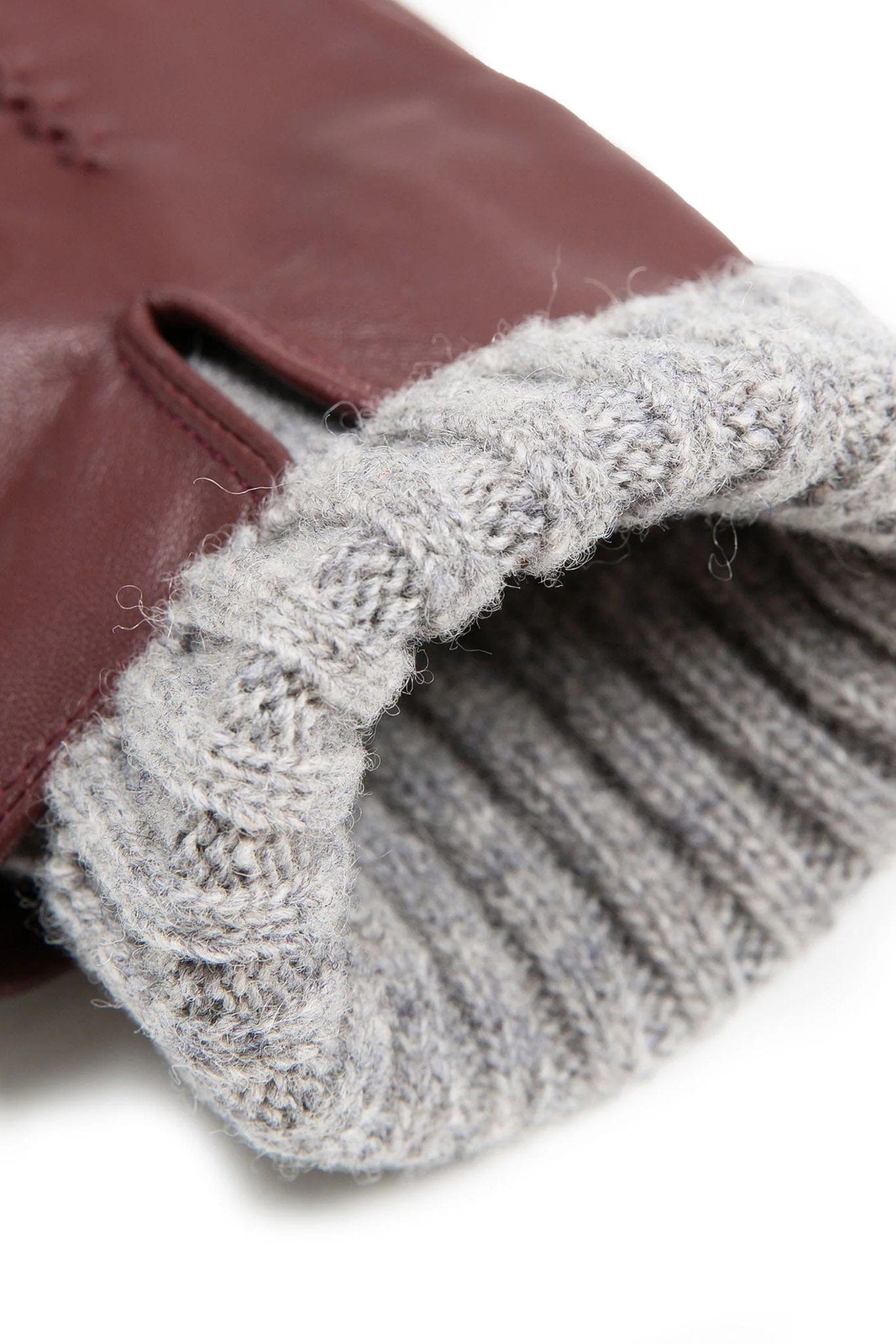 Dents Tamara Leather Glove with Knitted Cuffs - Claret/Dove Grey