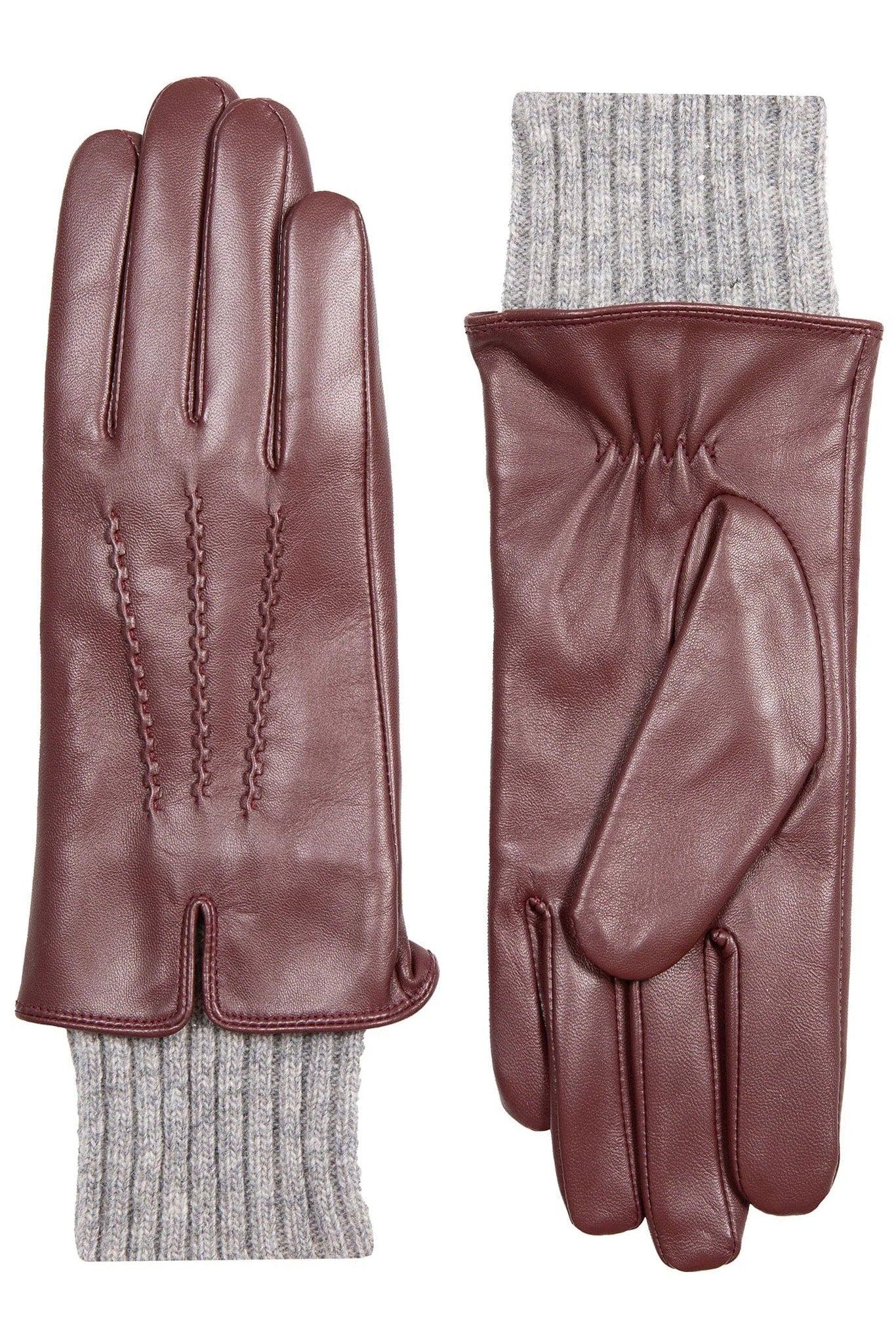 Dents Tamara Leather Glove with Knitted Cuffs - Claret/Dove Grey
