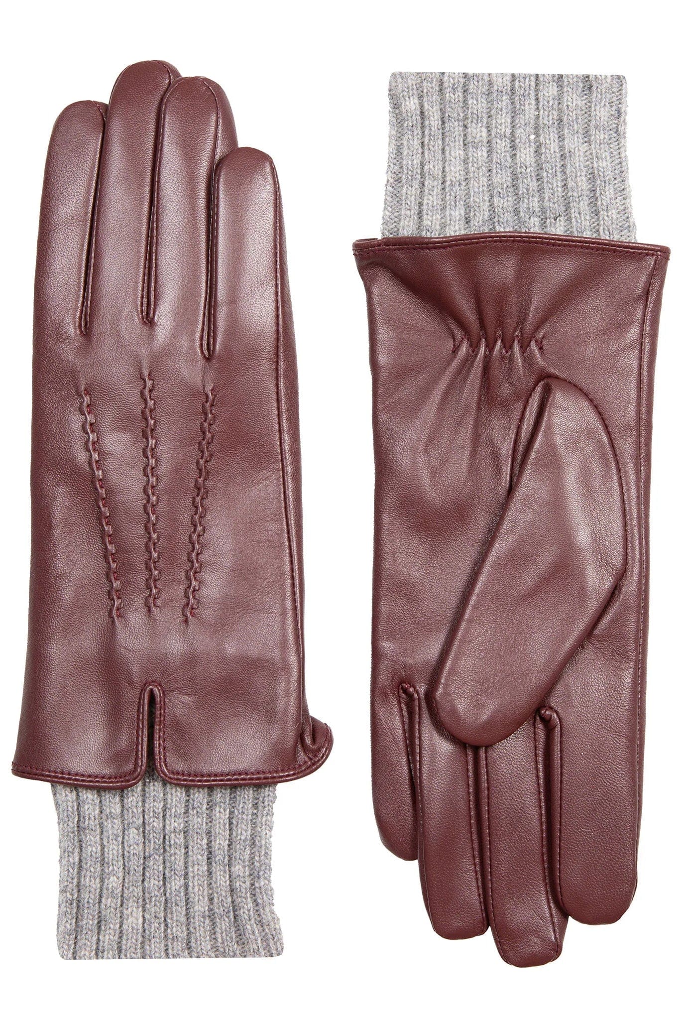 Dents Tamara Leather Glove with Knitted Cuffs - Claret/Dove Grey