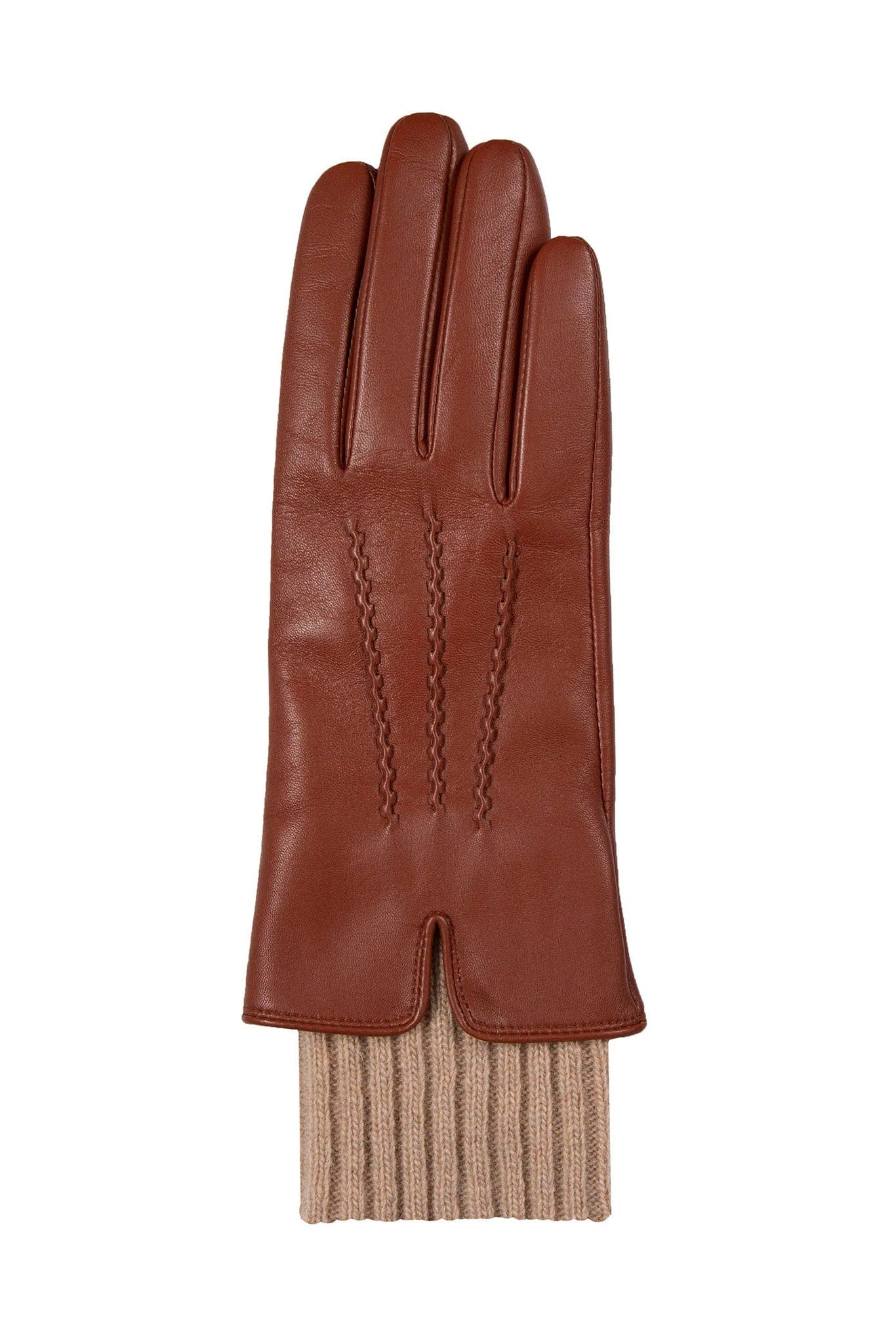Dents Tamara Leather Glove with Knitted Cuffs - Cognac/Camel