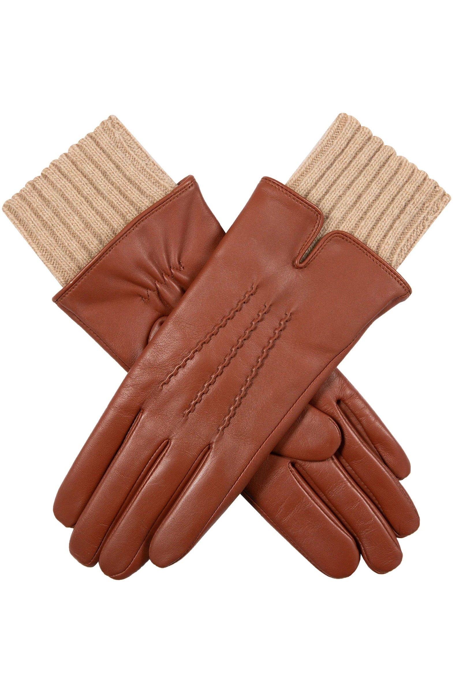 Dents Tamara Leather Glove with Knitted Cuffs - Cognac/Camel