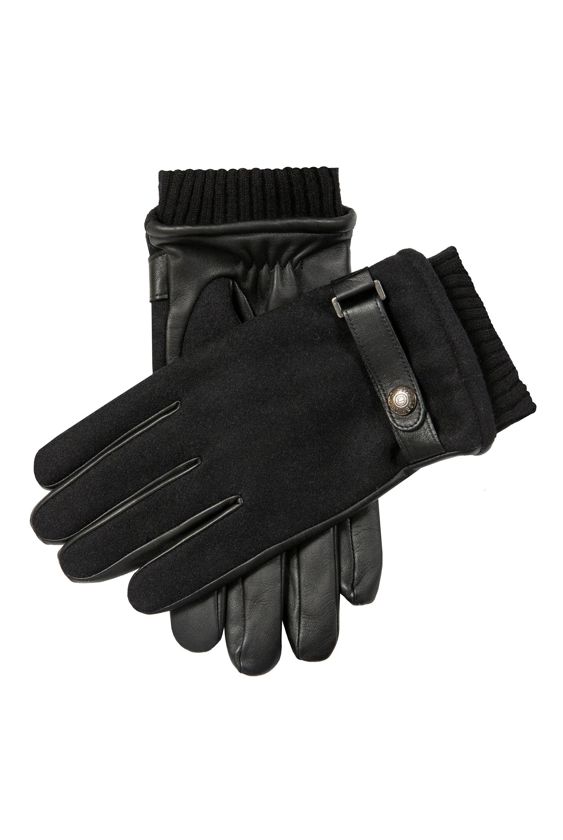 Dents Touchscreen Leather and Flannel Gloves - Black
