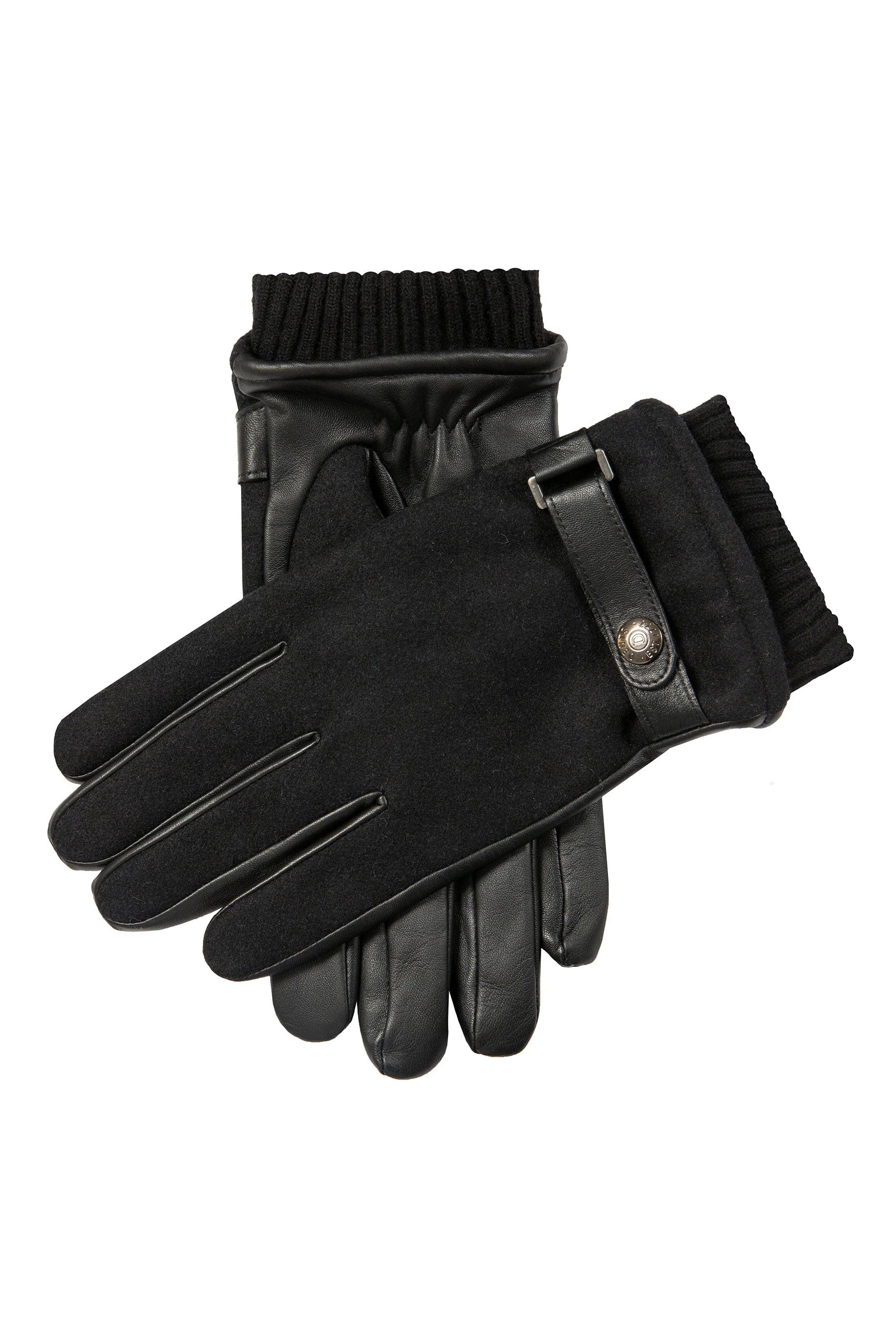 Dents Touchscreen Leather and Flannel Gloves - Black