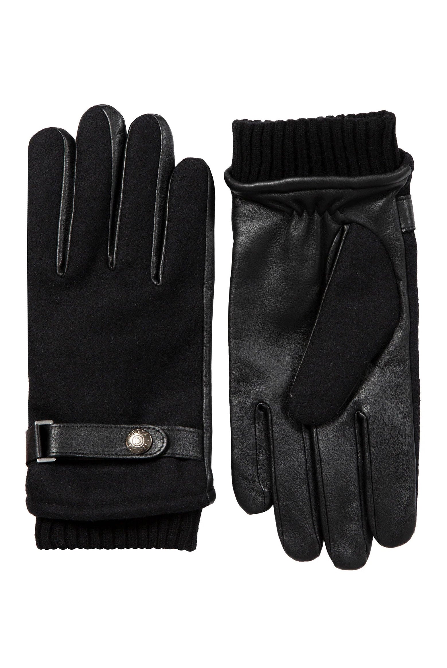 Dents Touchscreen Leather and Flannel Gloves - Black