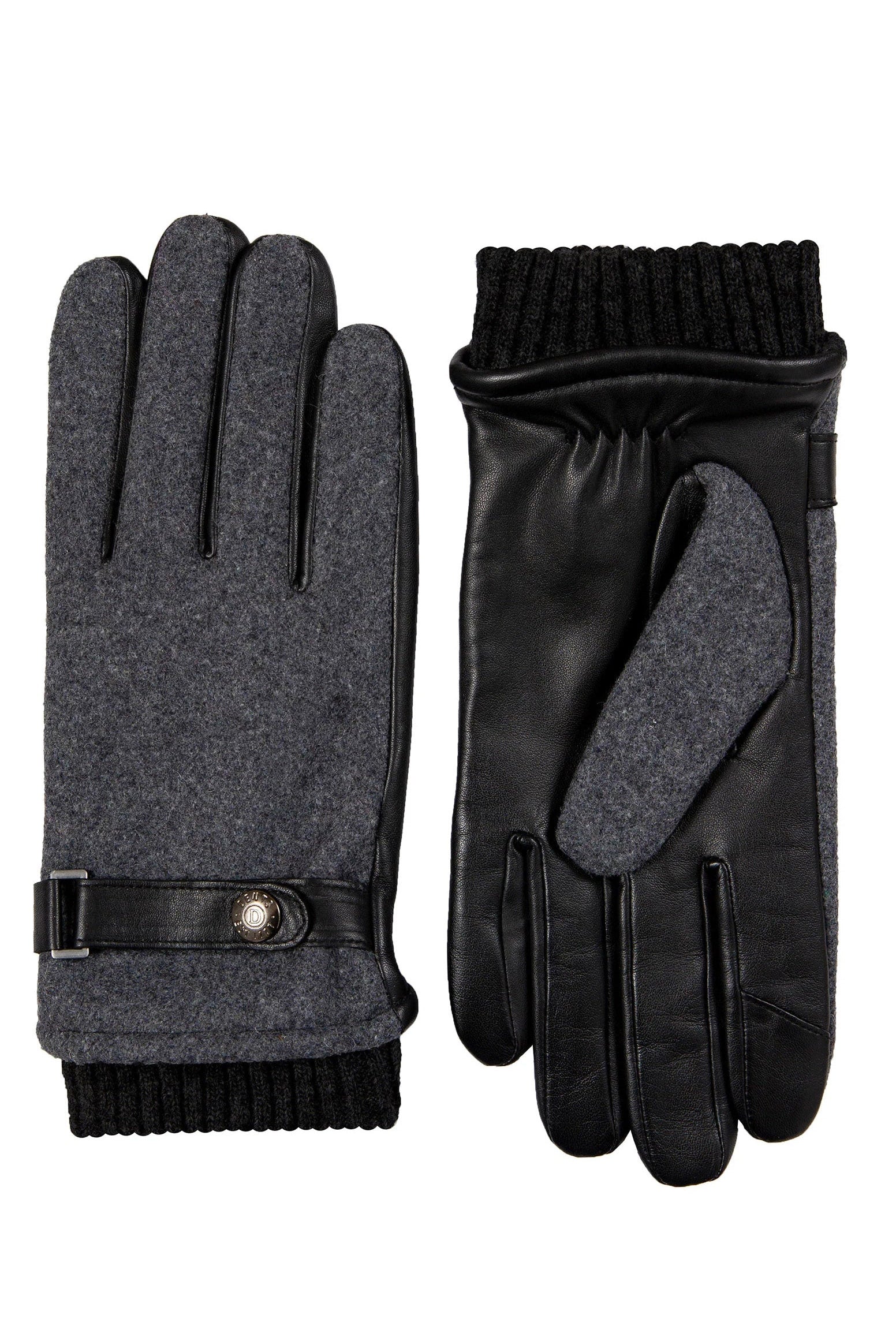 Dents Touchscreen Leather and Flannel Gloves - Charcoal