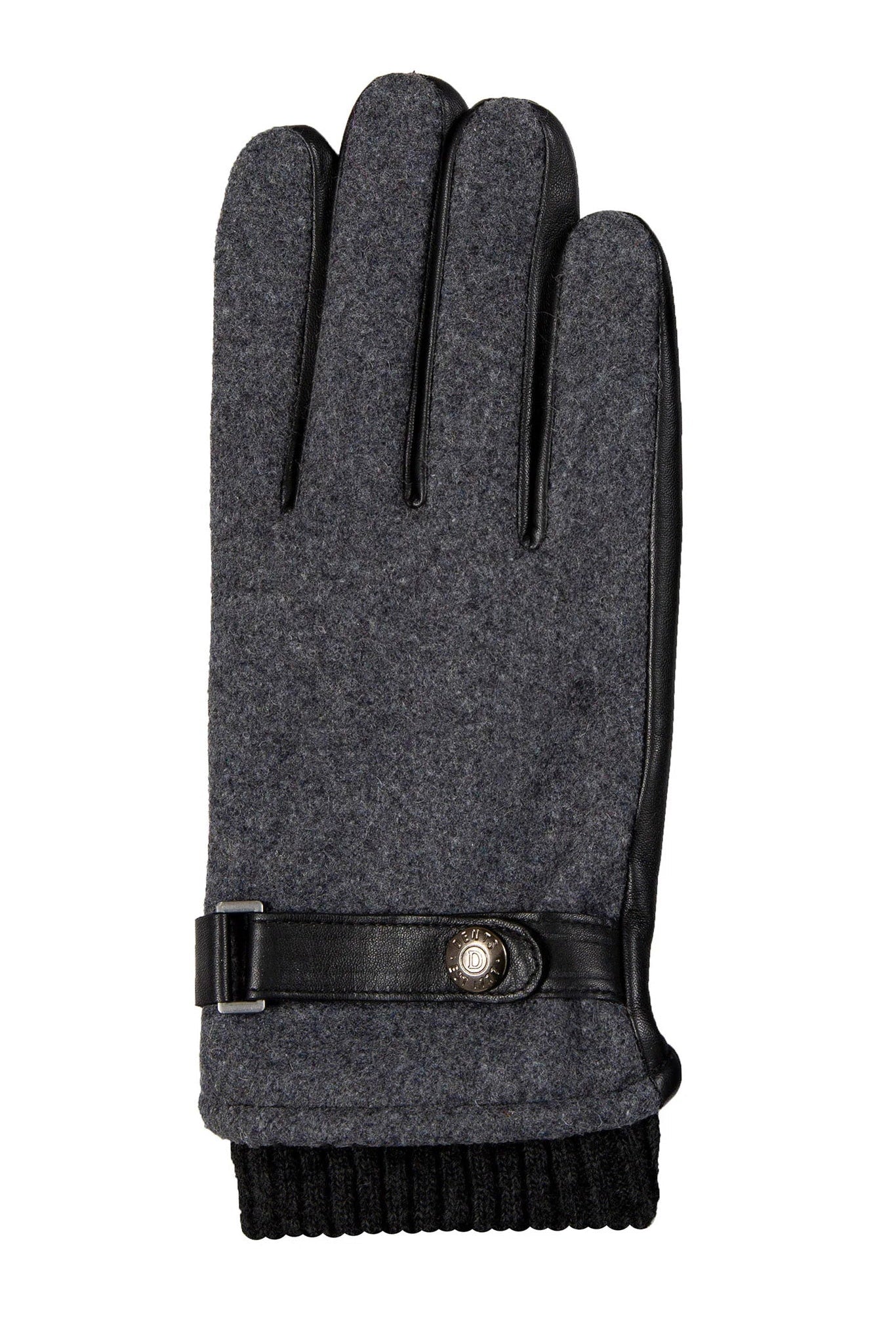 Dents Touchscreen Leather and Flannel Gloves - Charcoal