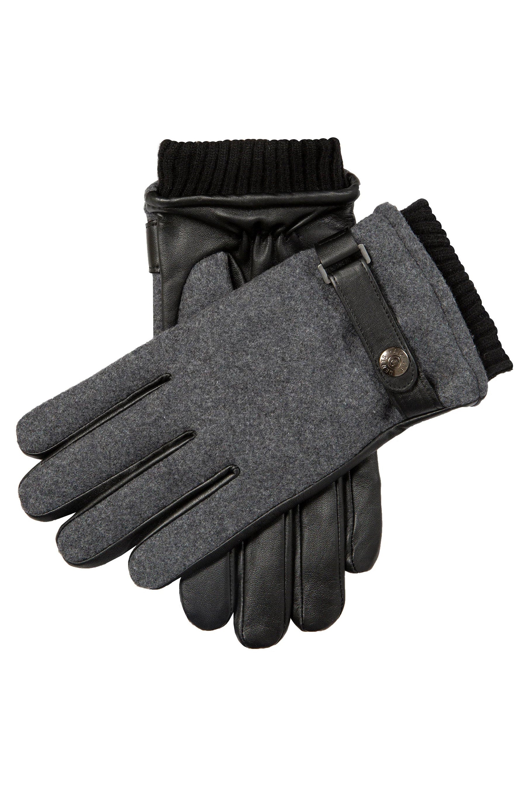 Dents Touchscreen Leather and Flannel Gloves - Charcoal