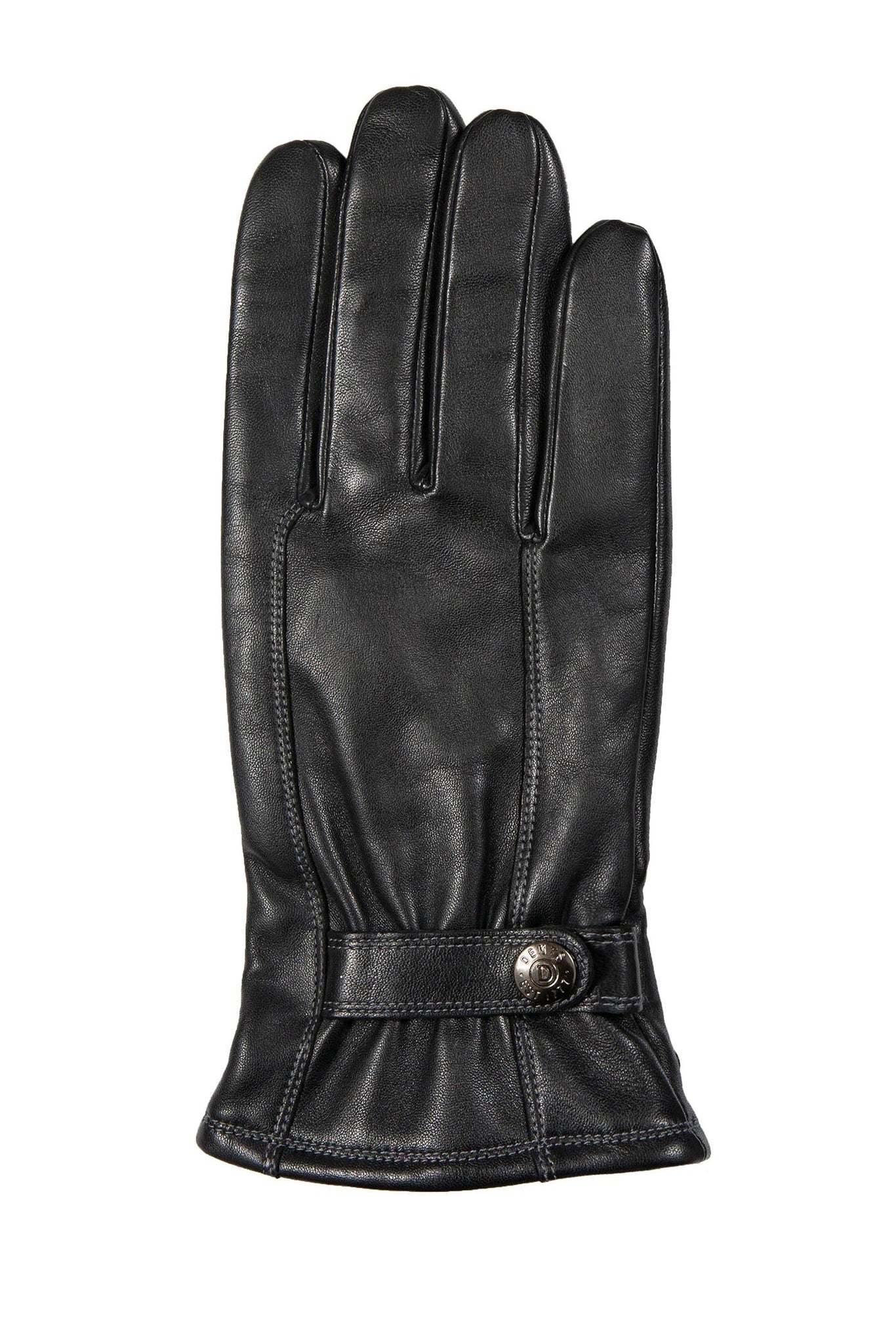 Dents Touchscreen Leather Gloves with Contrast Stitching - Black