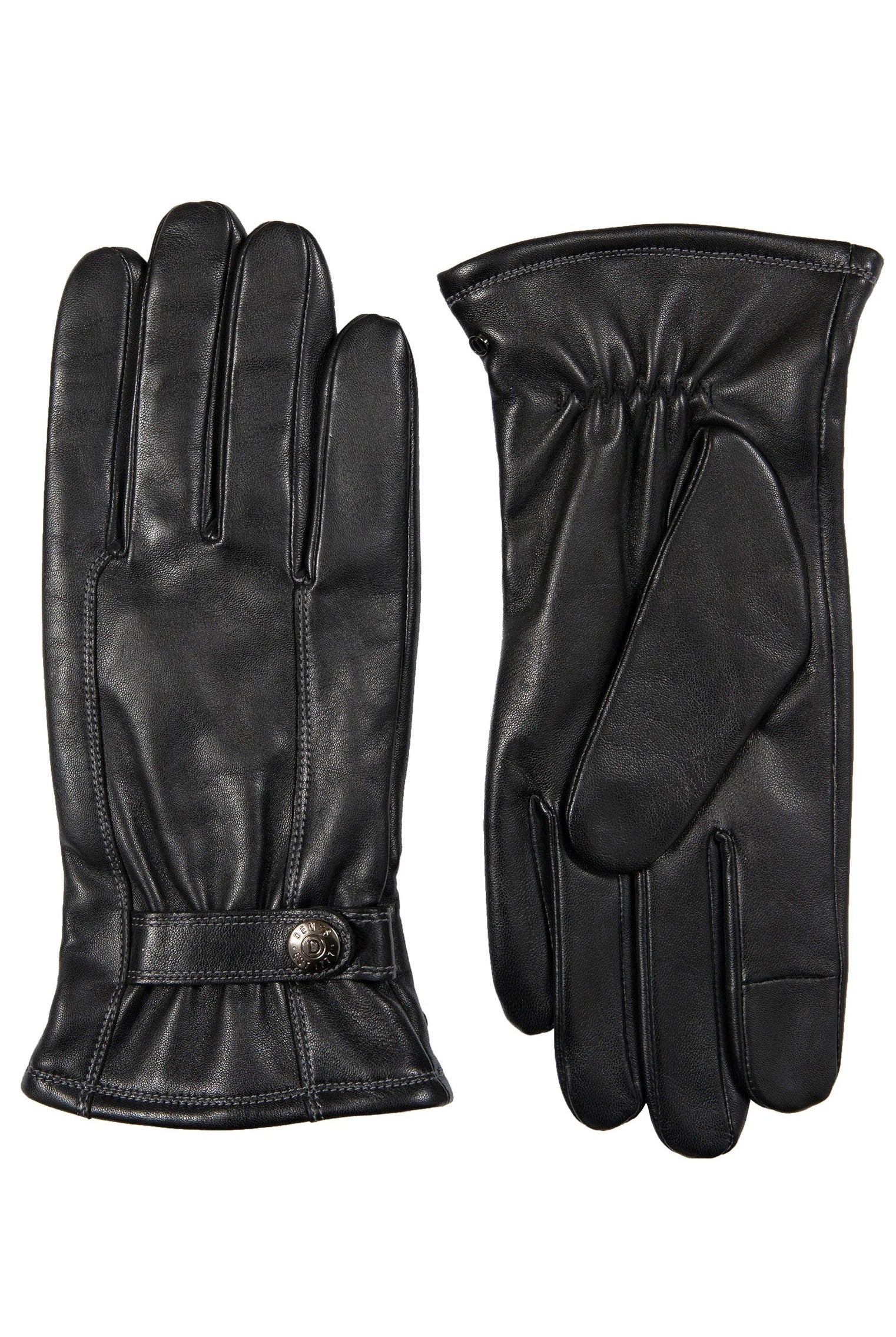 Dents Touchscreen Leather Gloves with Contrast Stitching - Black