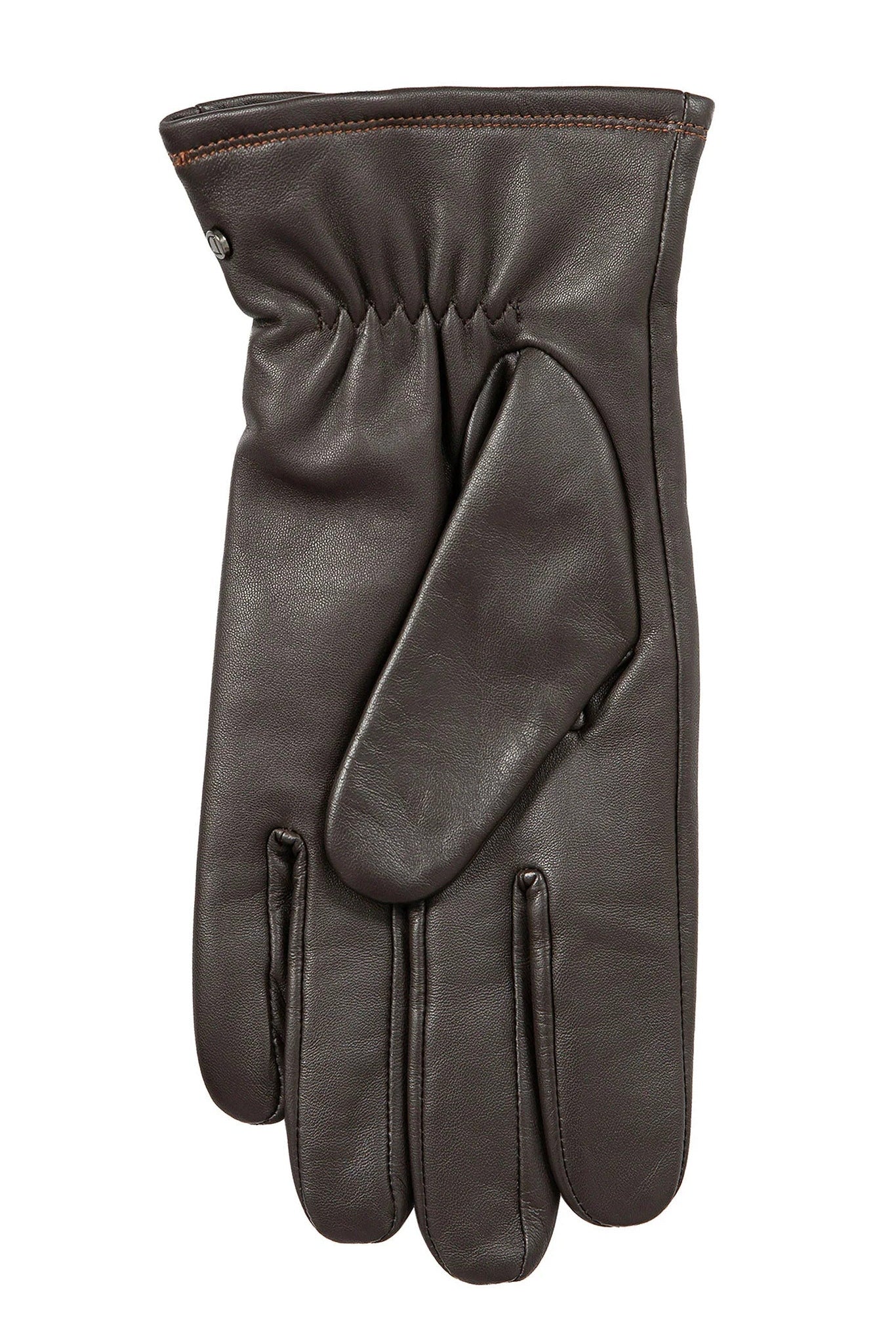 Dents Touchscreen Leather Gloves with Contrast Stitching - Brown