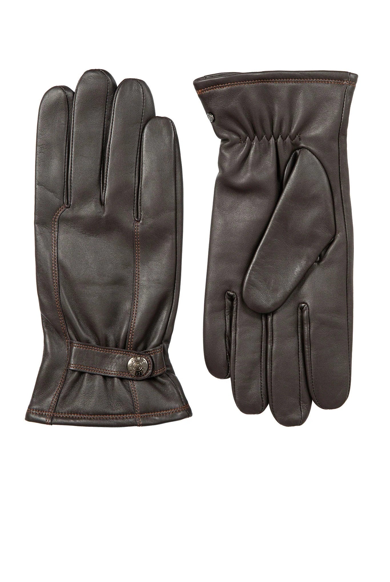 Dents Touchscreen Leather Gloves with Contrast Stitching - Brown