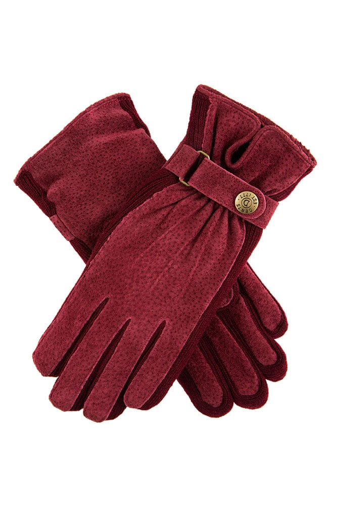 Dents Womens Laura Suede Gloves With Strap Detail - Claret