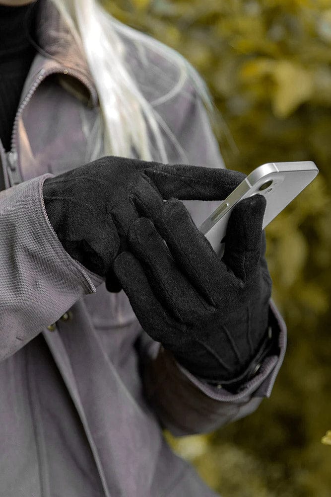 Dents Womens Water Resistant Touchscreen Fleece Lined Suede Gloves - Black