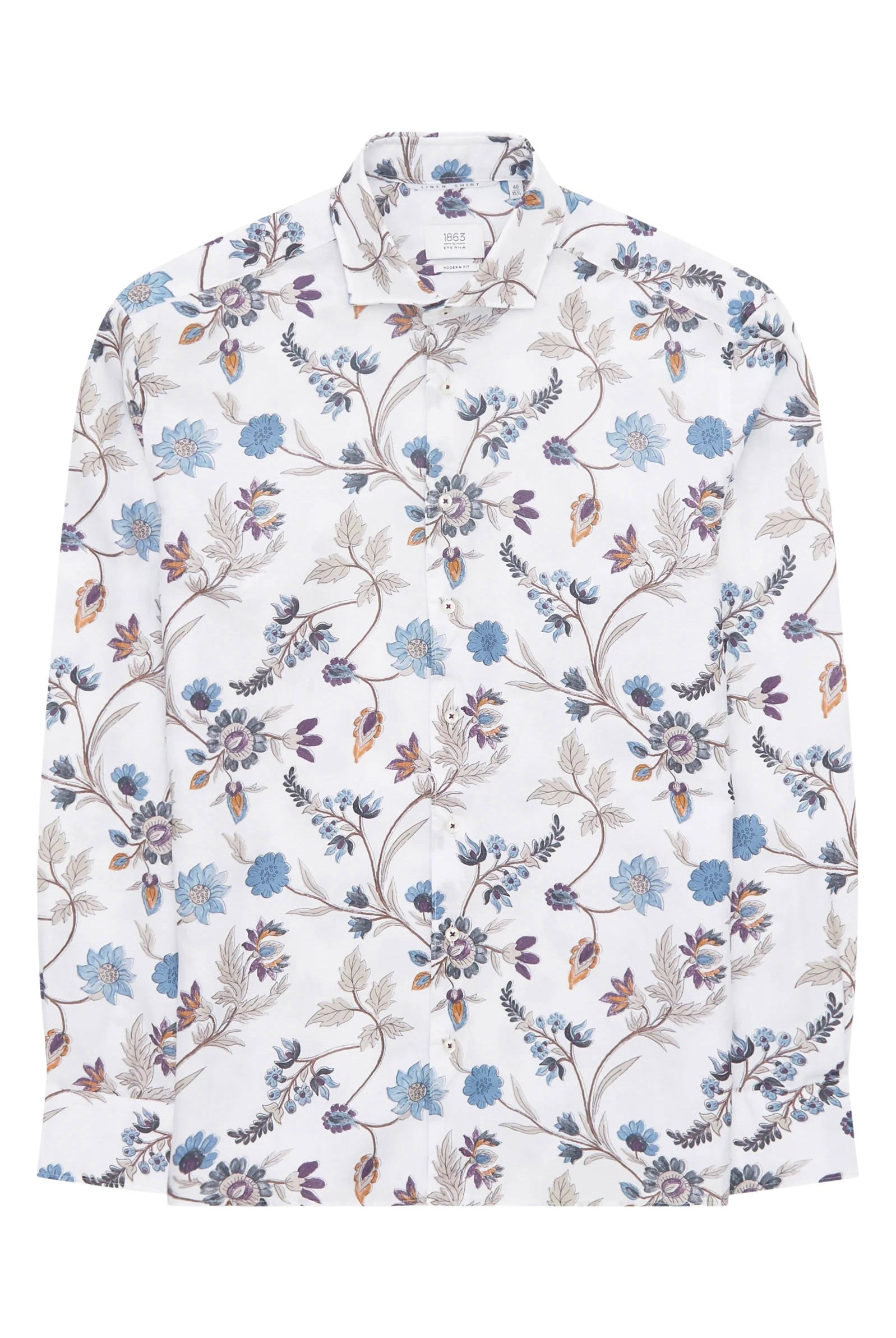Eterna 1863 Modern Fit Cotton/Linen Floral Shirt - White