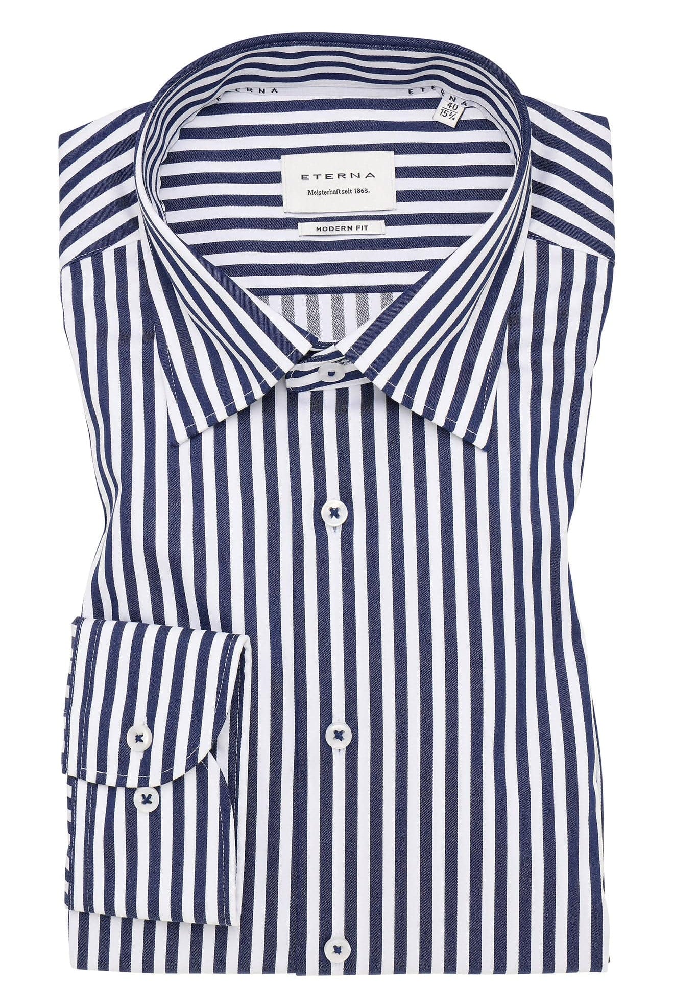 Eterna Modern Fit Bengal Stripe Shirt - Navy/White