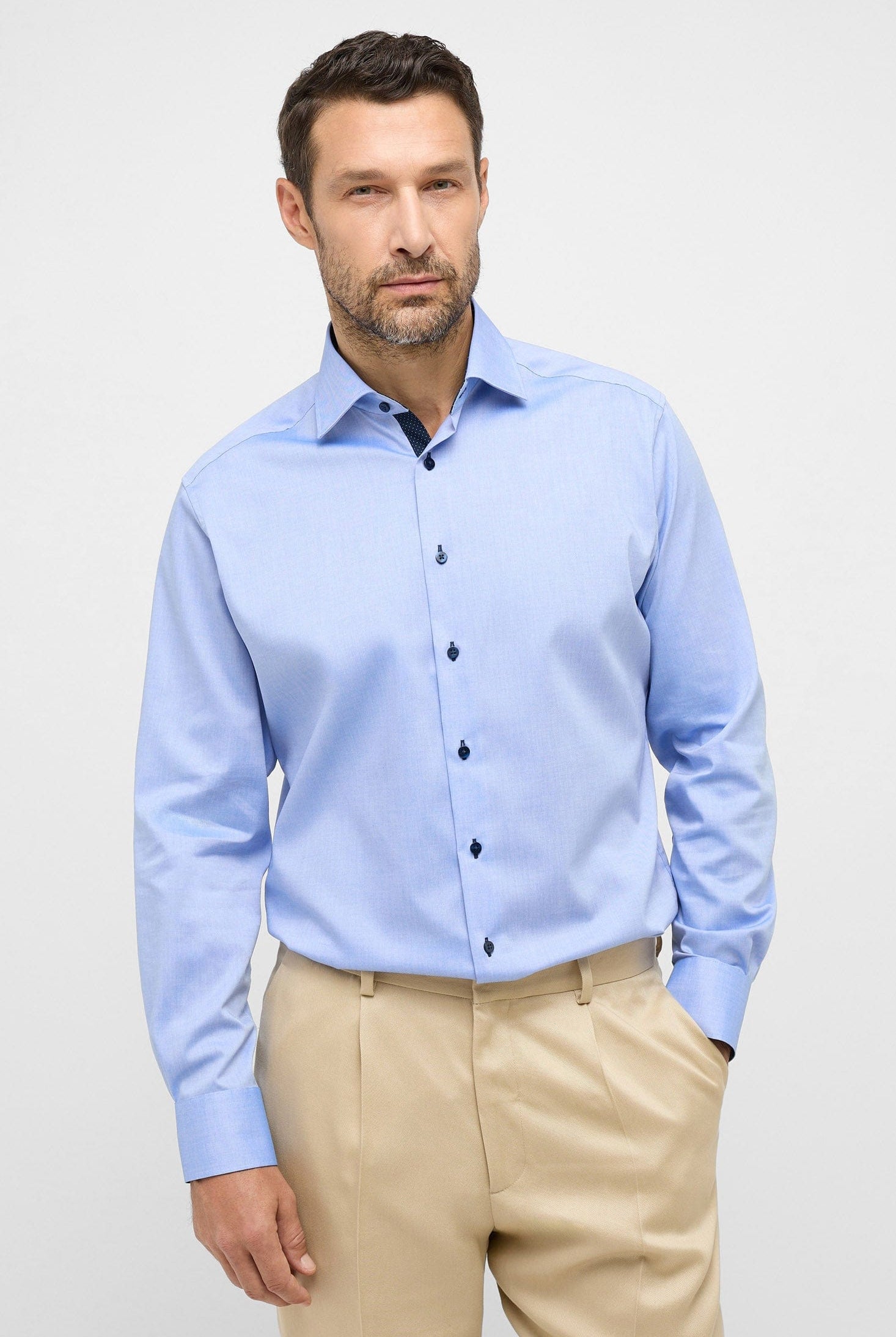 Eterna Modern Fit Fine Oxford Long Sleeve Shirt - Blue