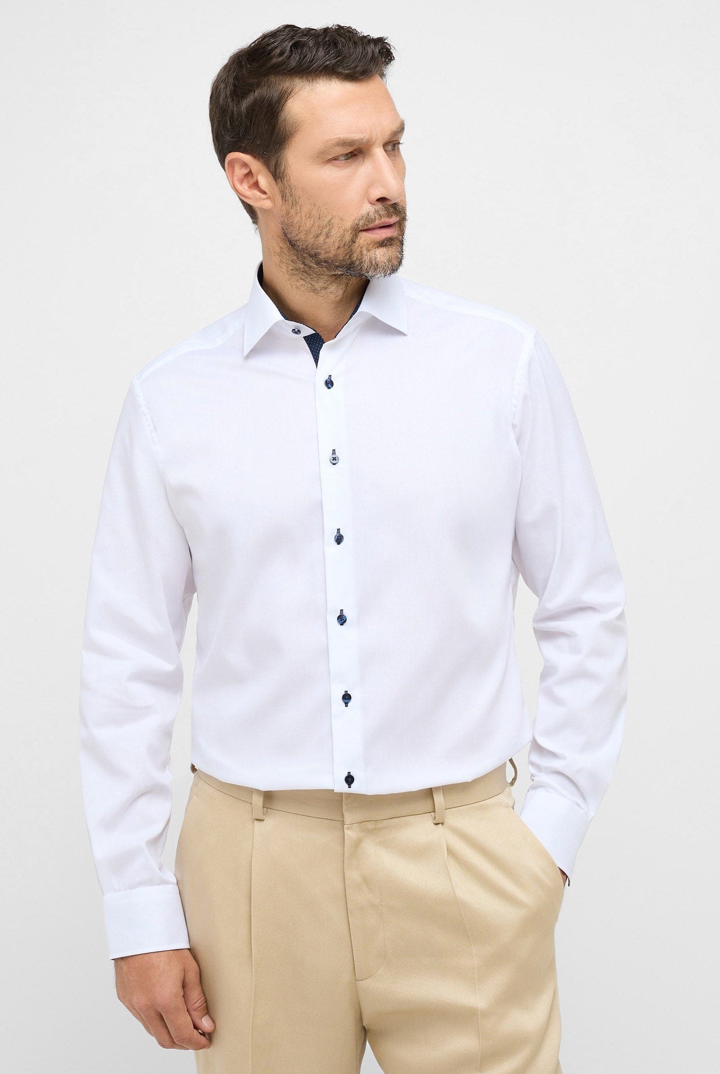 Eterna Modern Fit Fine Oxford Long Sleeve Shirt - White