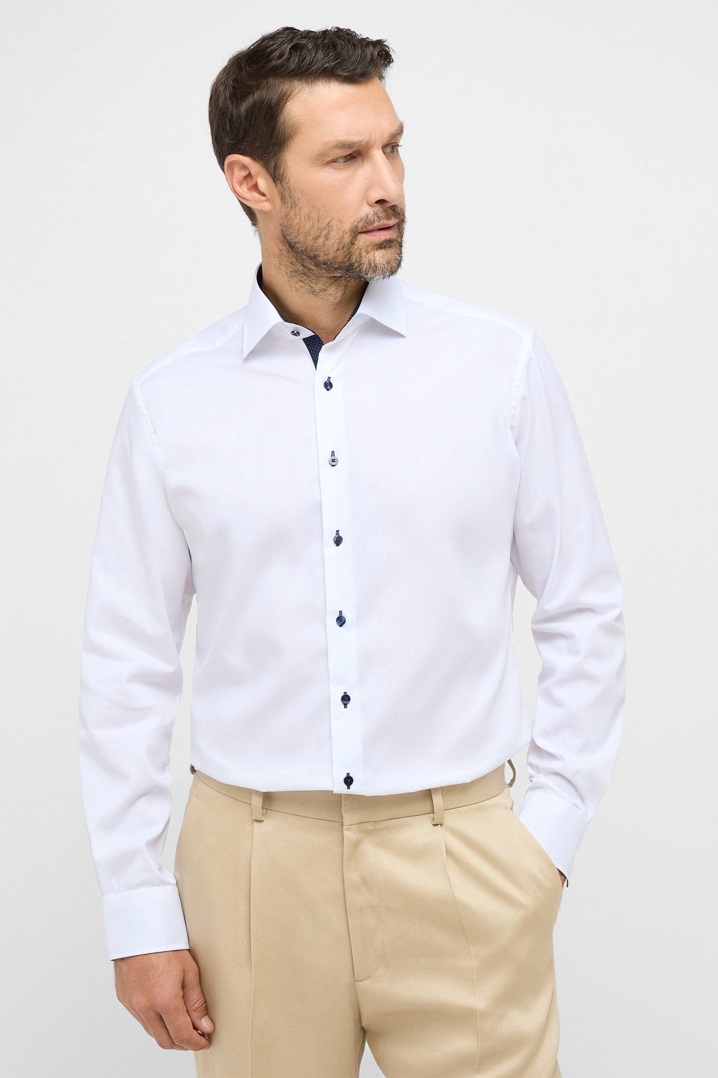 Eterna Modern Fit Fine Oxford Long Sleeve Shirt - White