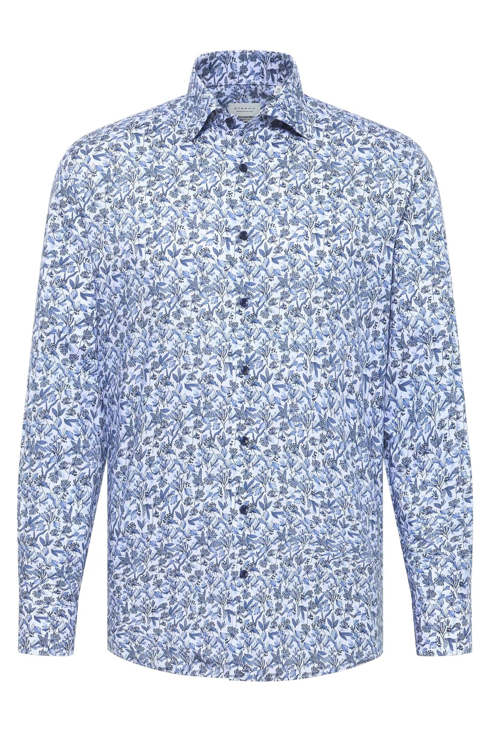 Eterna Modern Fit Floral Leaf Long Sleeve Shirt - Blue/White