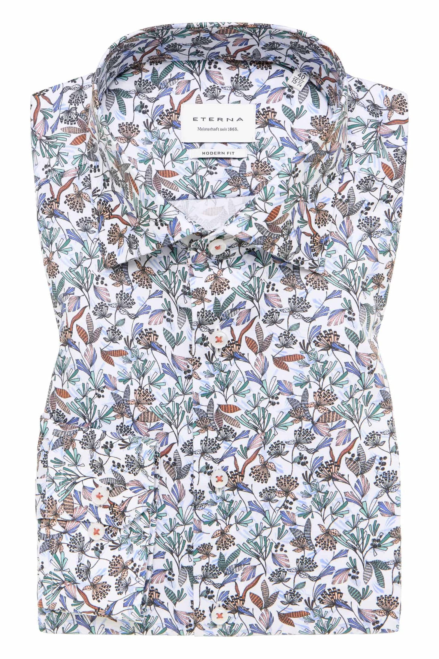 Eterna Modern Fit Floral Leaf Long Sleeve Shirt - Peach Multi