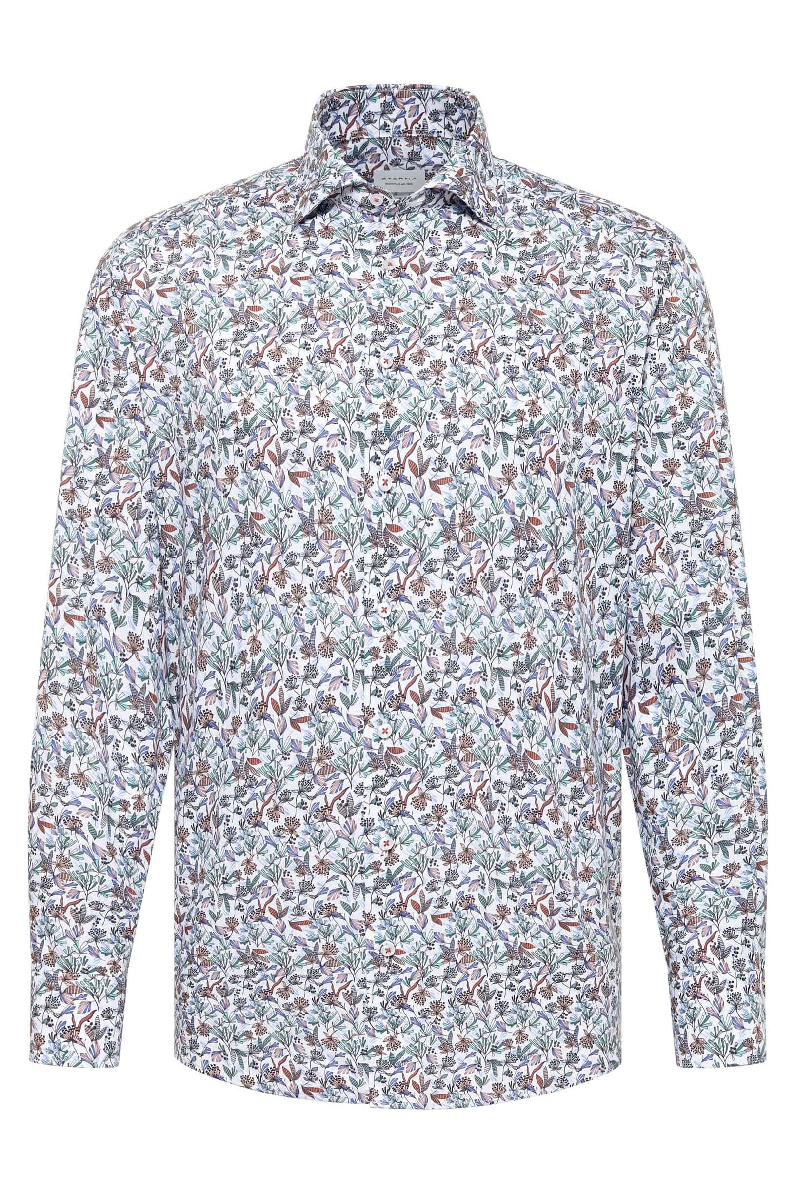 Eterna Modern Fit Floral Leaf Long Sleeve Shirt - Peach Multi