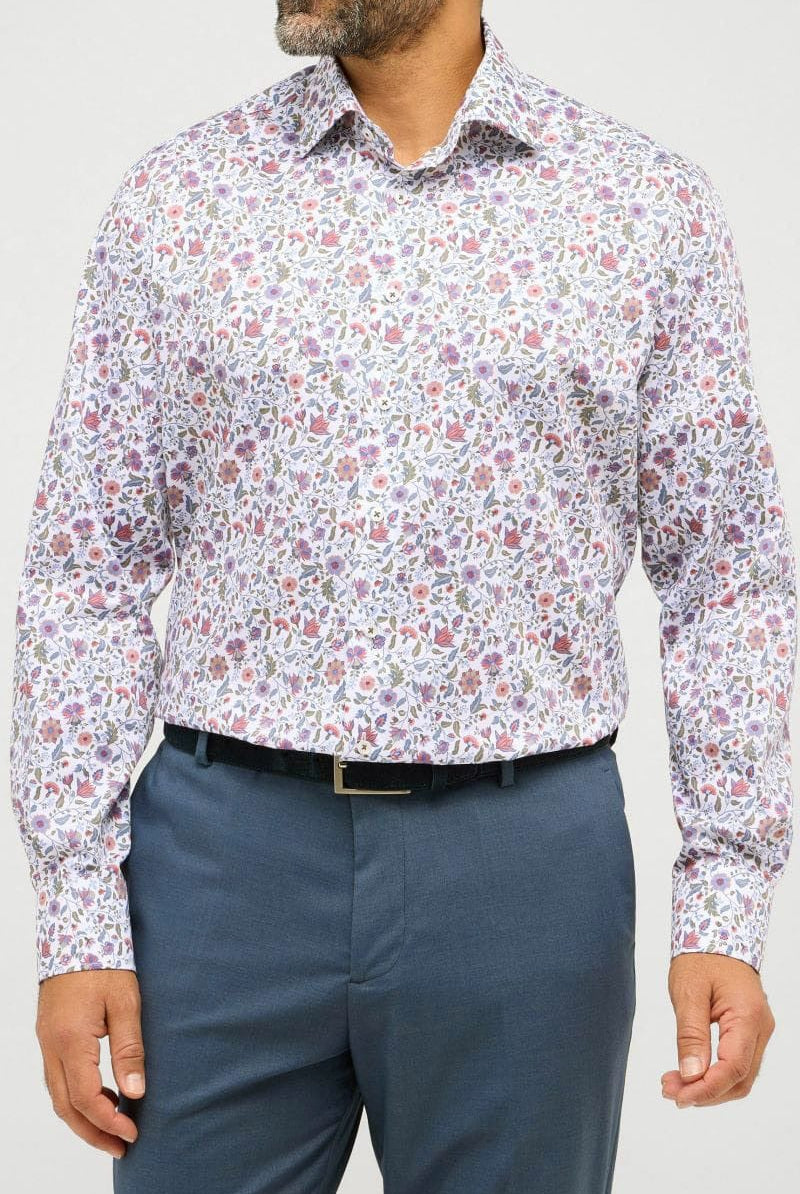 Eterna Modern Fit Floral Leaf Shirt - White/Multi