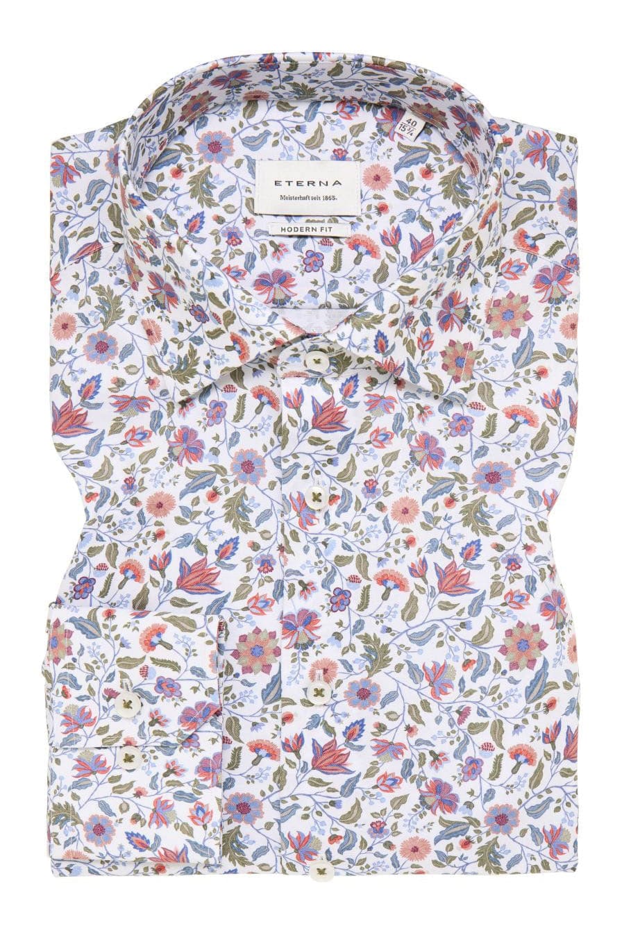 Eterna Modern Fit Floral Leaf Shirt - White/Multi