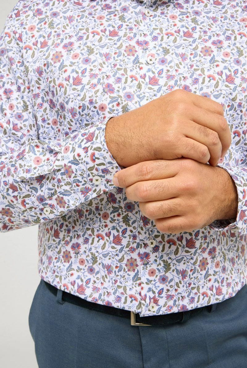Eterna Modern Fit Floral Leaf Shirt - White/Multi