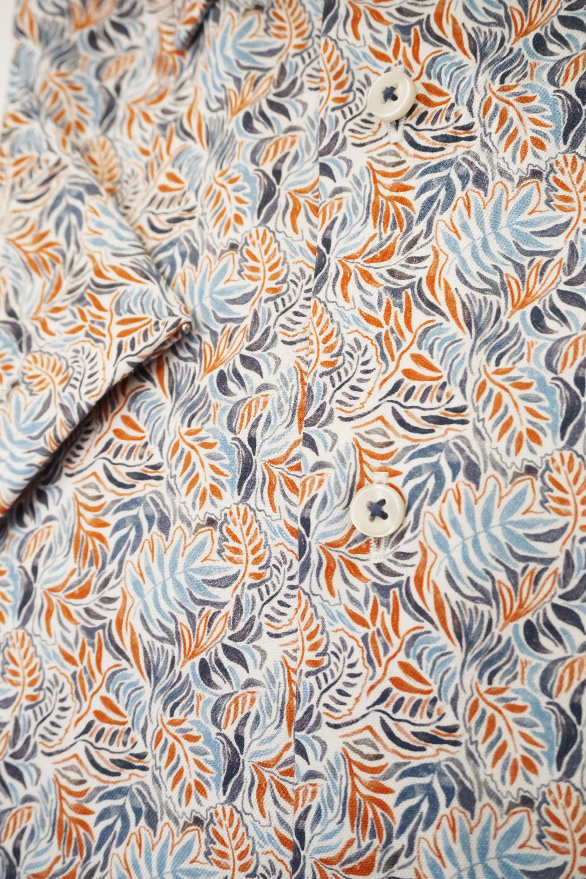 Eterna Modern Fit Leaf Print Short Sleeve Shirt - Blue/Red