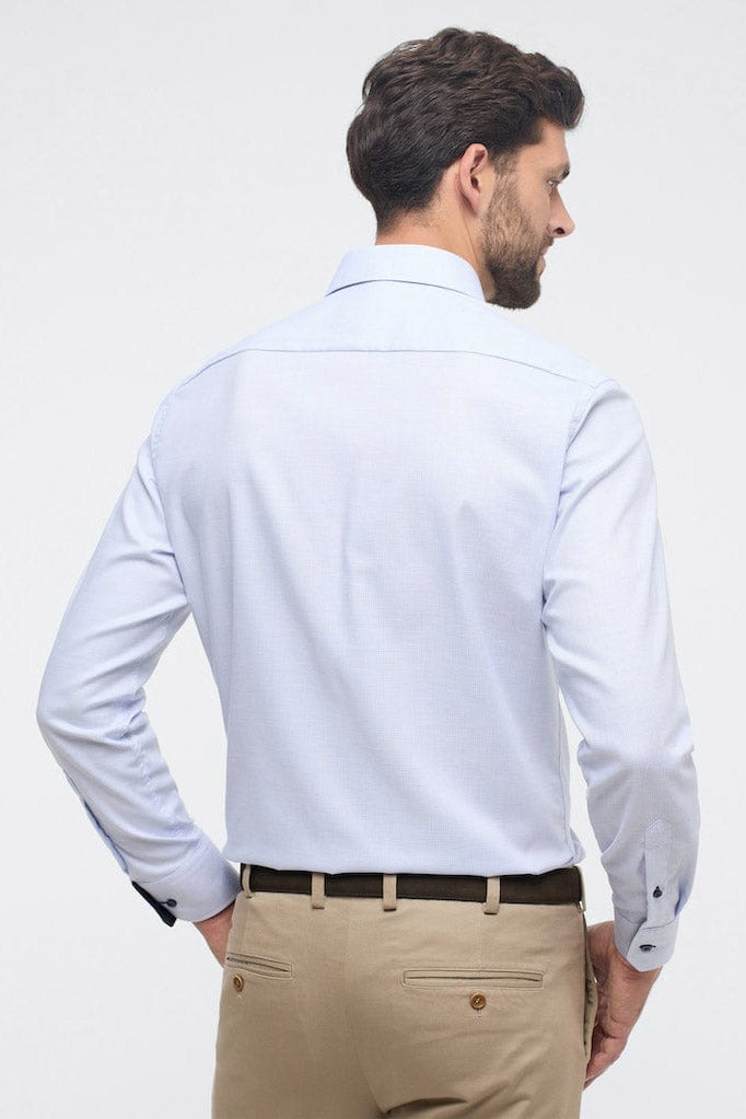 Eterna Modern Fit Micro Texture Long Sleeve Shirt - Blue