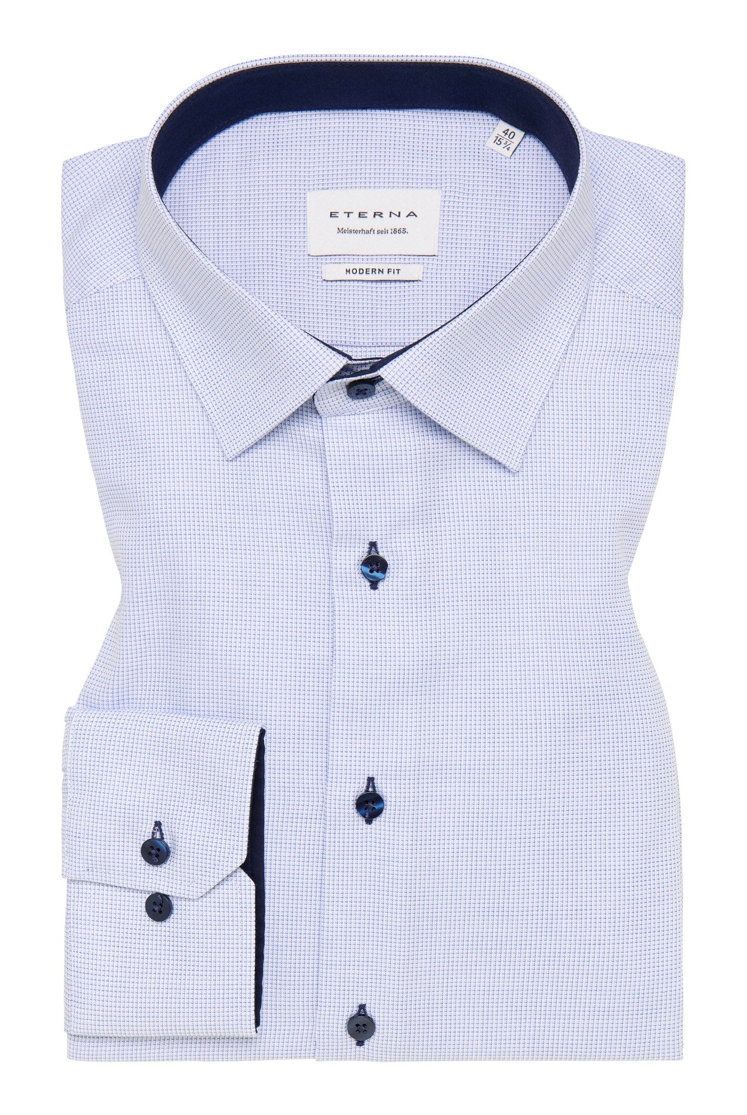 Eterna Modern Fit Micro Texture Long Sleeve Shirt - Blue