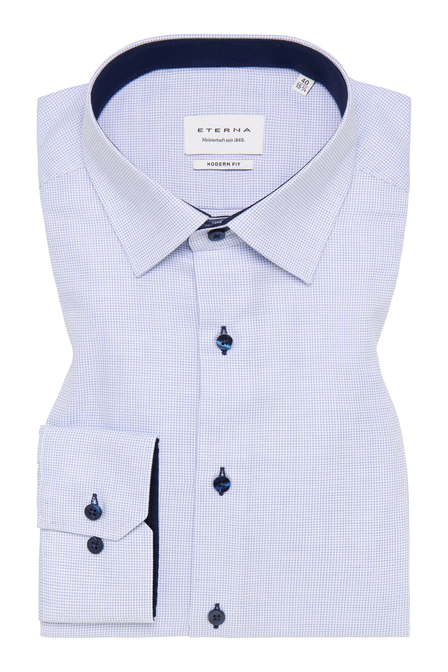 Eterna Modern Fit Micro Texture Long Sleeve Shirt - Blue