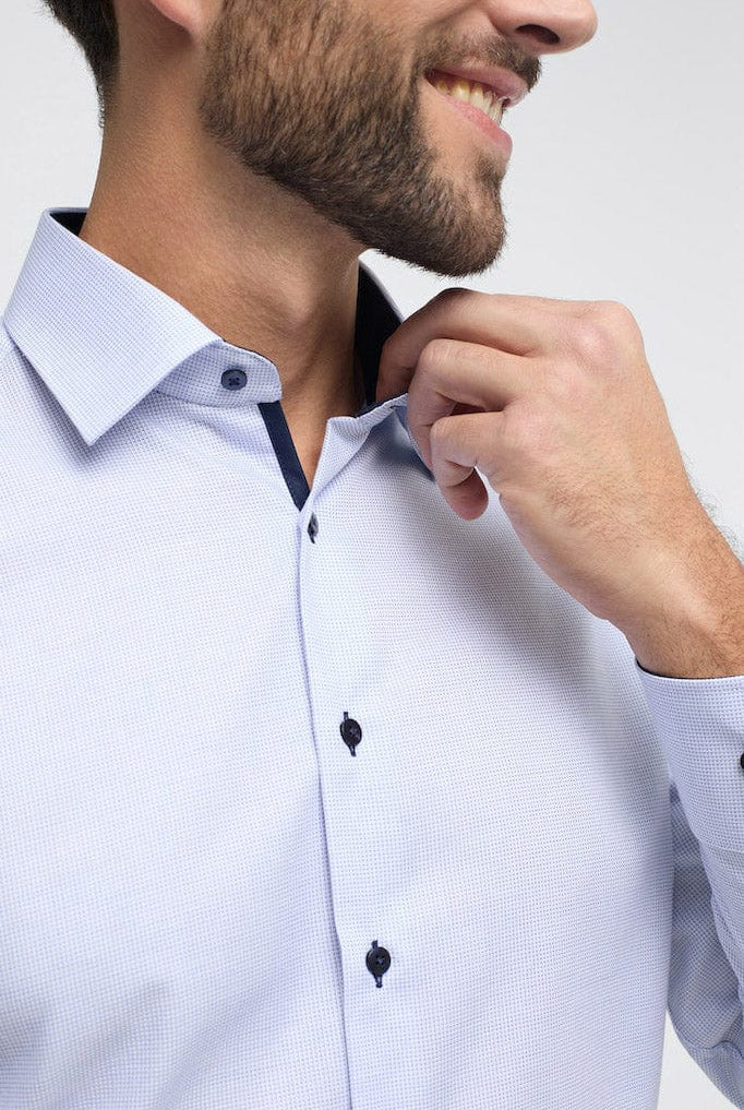 Eterna Modern Fit Micro Texture Long Sleeve Shirt - Blue