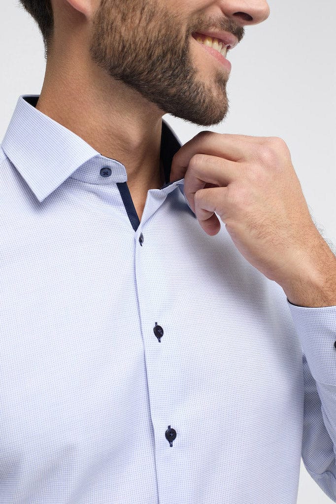 Eterna Modern Fit Micro Texture Long Sleeve Shirt - Blue