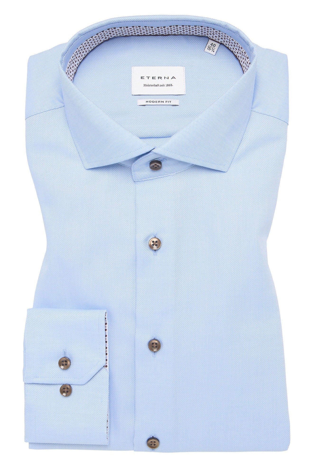 Eterna Modern Fit Micro Texture Shirt with Trim - Light Blue