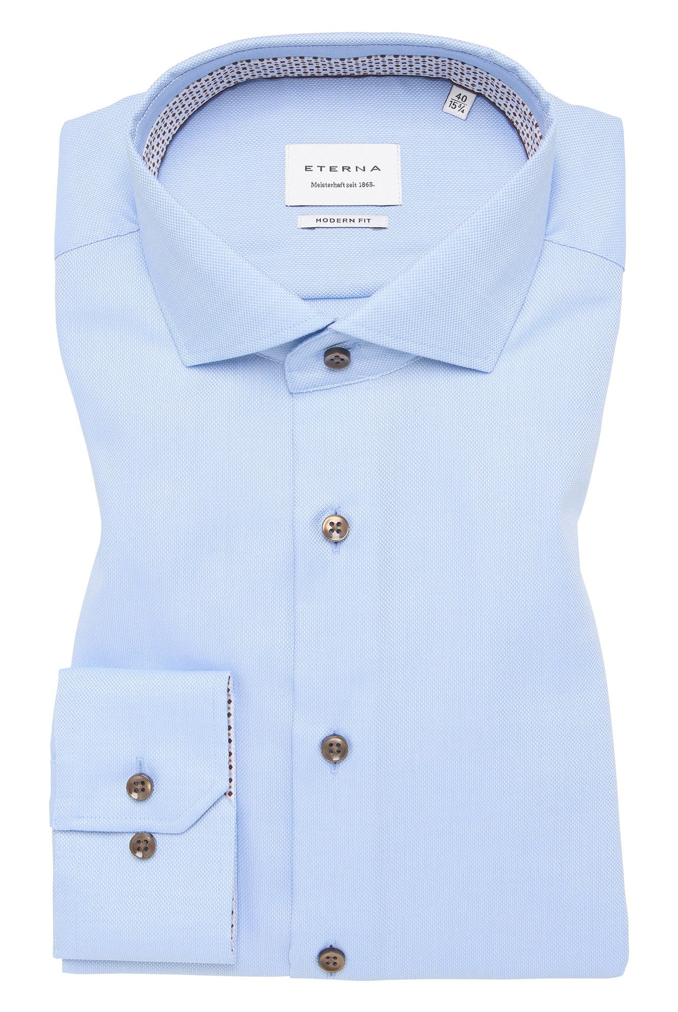 Eterna Modern Fit Micro Texture Shirt with Trim - Light Blue