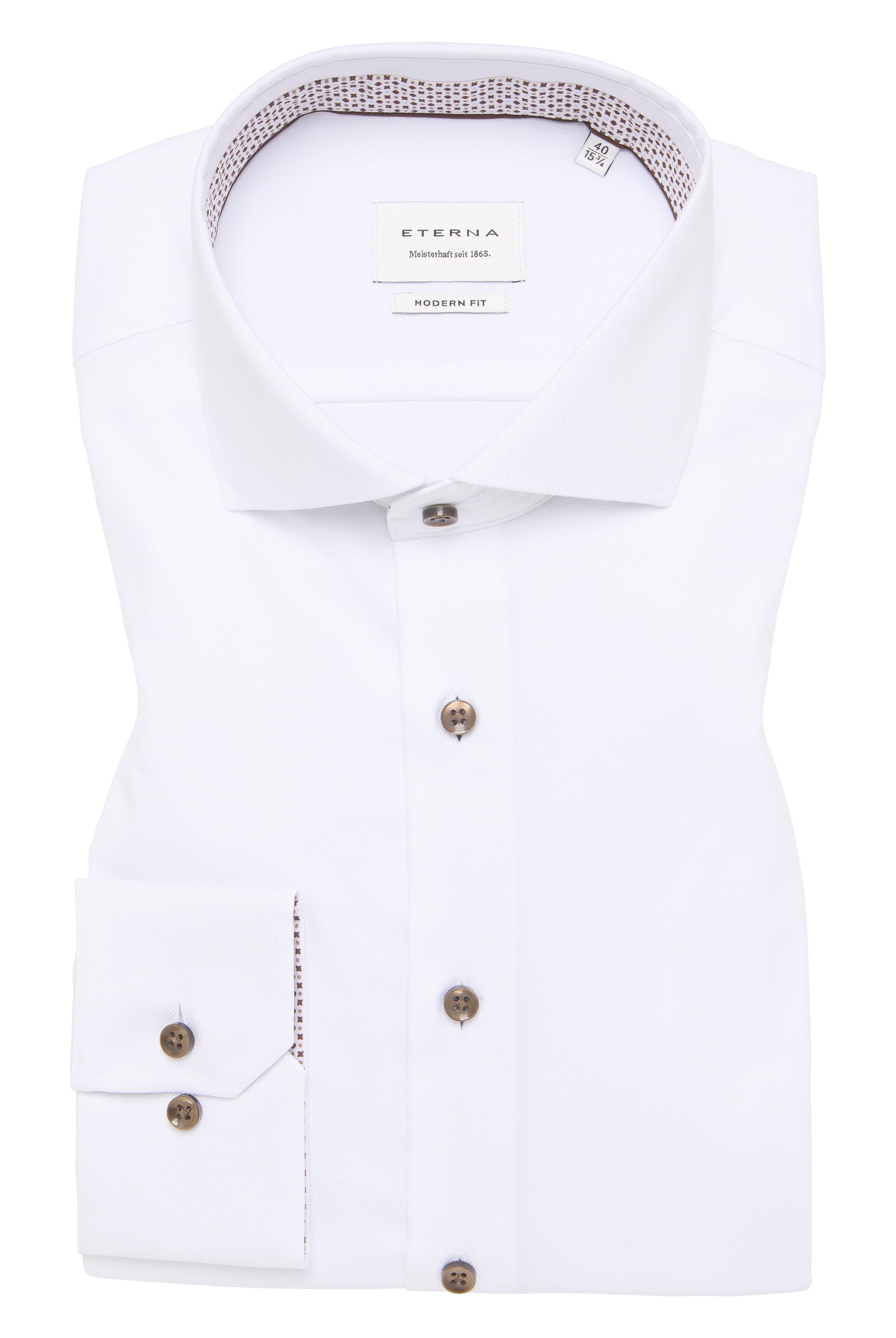Eterna Modern Fit Micro Texture Shirt with Trim - White