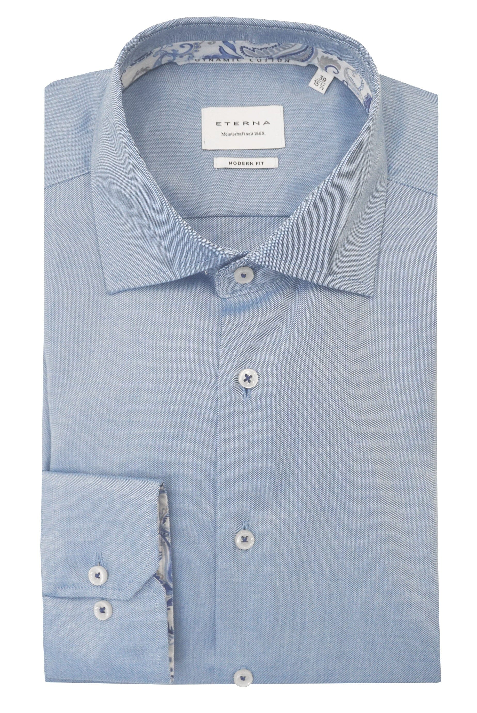 Eterna Modern Fit Micro Texture with Trim Detail Shirt - Mid-Blue