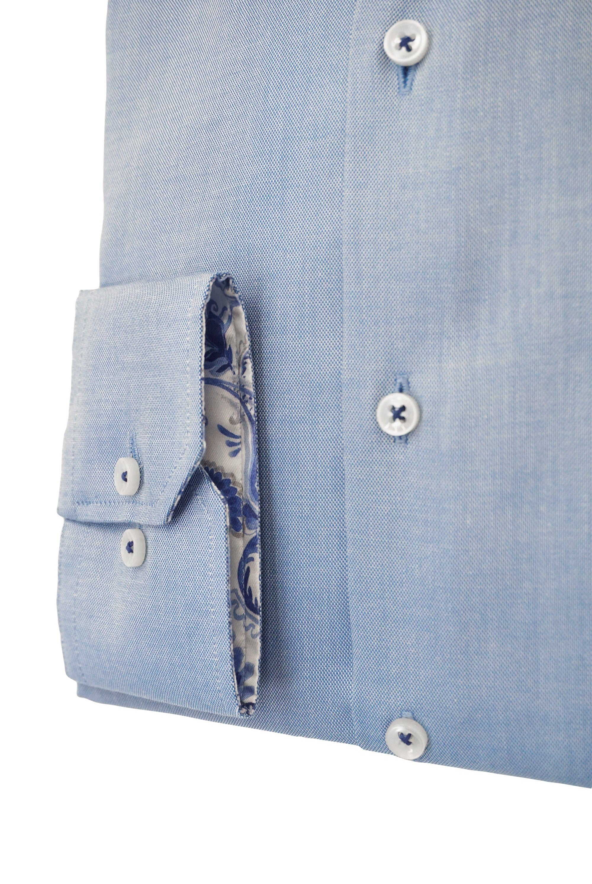 Eterna Modern Fit Micro Texture with Trim Detail Shirt - Mid-Blue