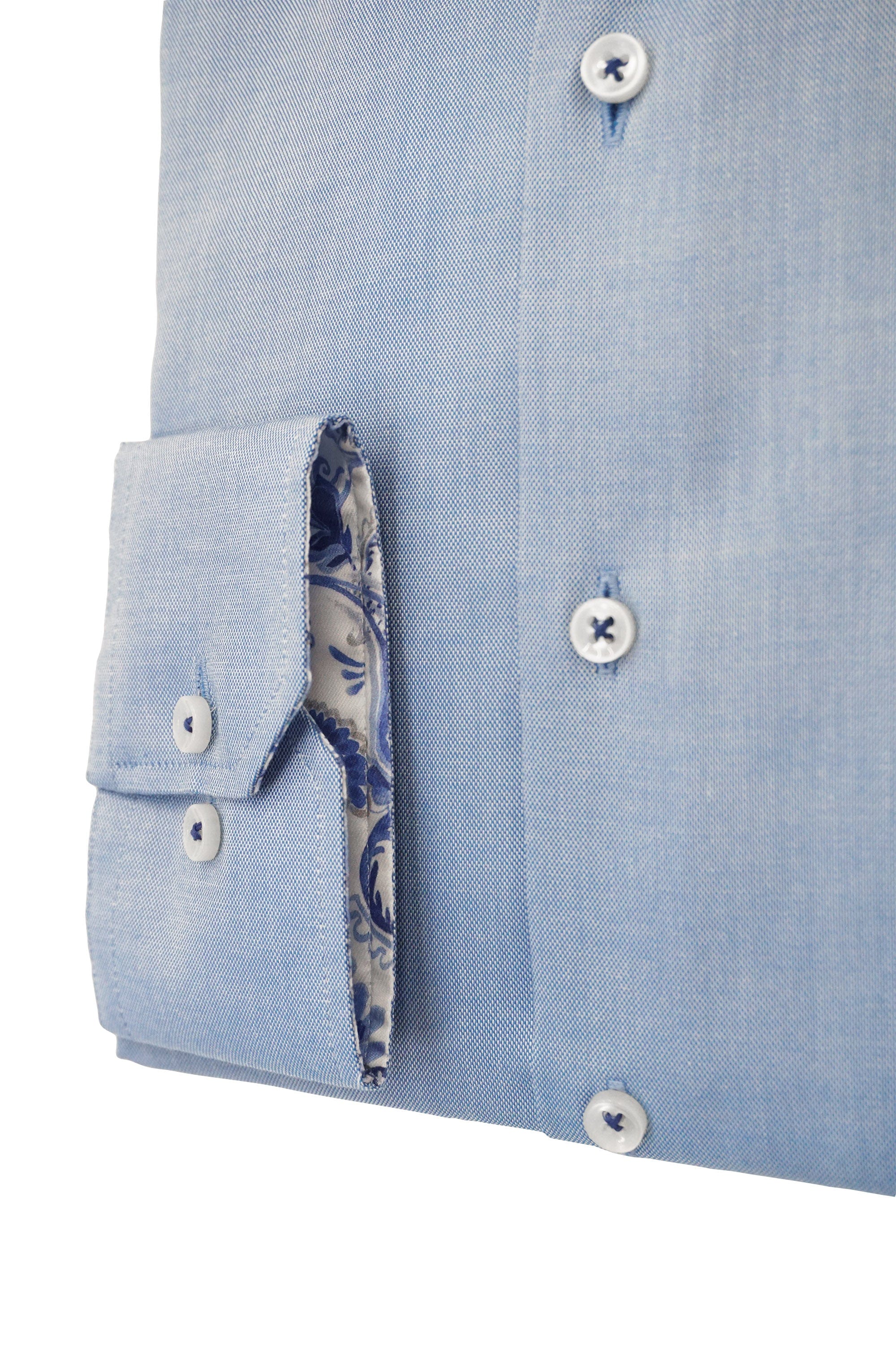 Eterna Modern Fit Micro Texture with Trim Detail Shirt - Mid-Blue