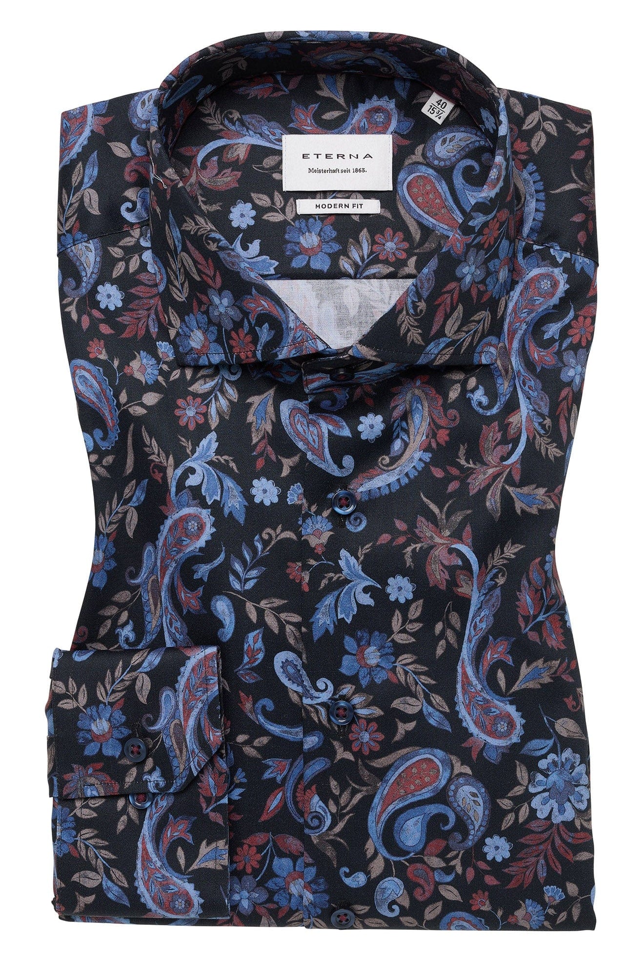 Eterna Modern Fit Paisley Print Shirt - Black/Blue