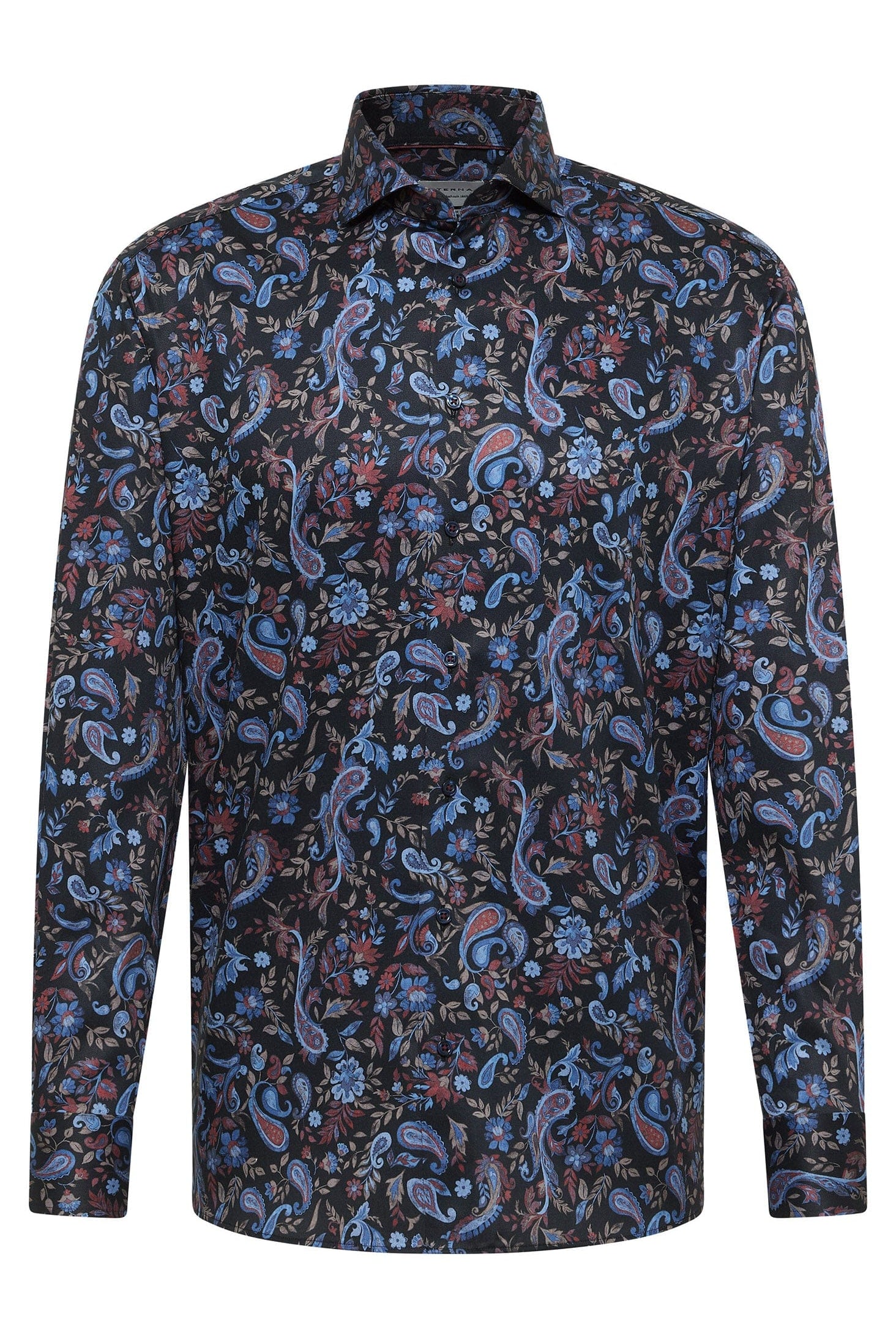 Eterna Modern Fit Paisley Print Shirt - Black/Blue