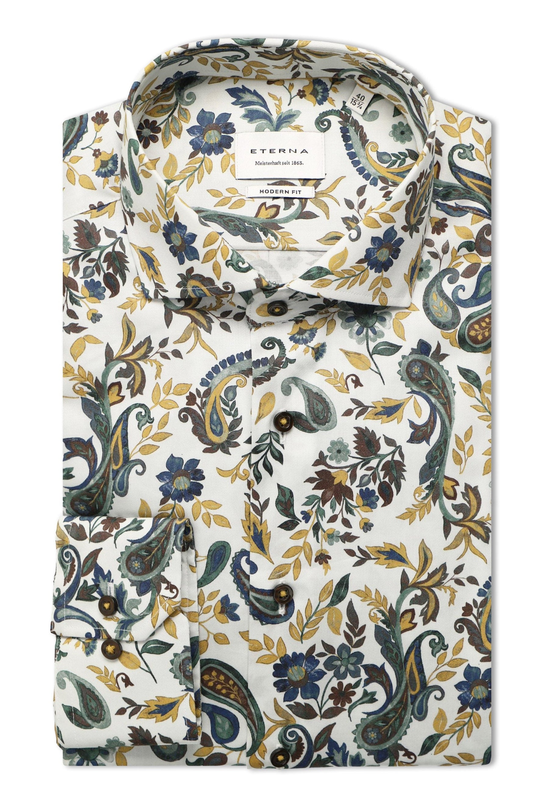 Eterna Modern Fit Paisley Print Shirt - Pale Grey/Multi