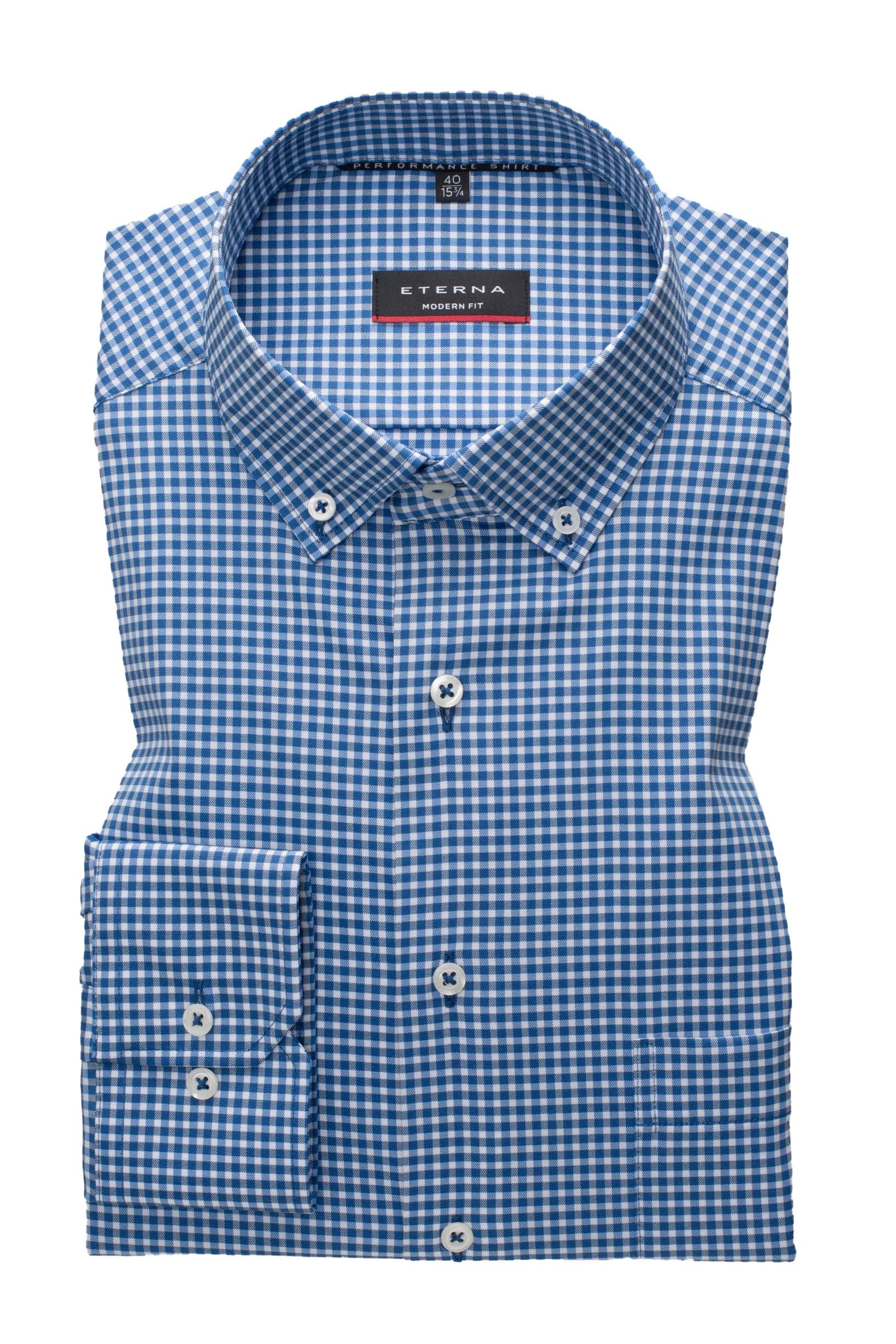 Eterna Modern Fit Performance Check Shirt - Blue/White